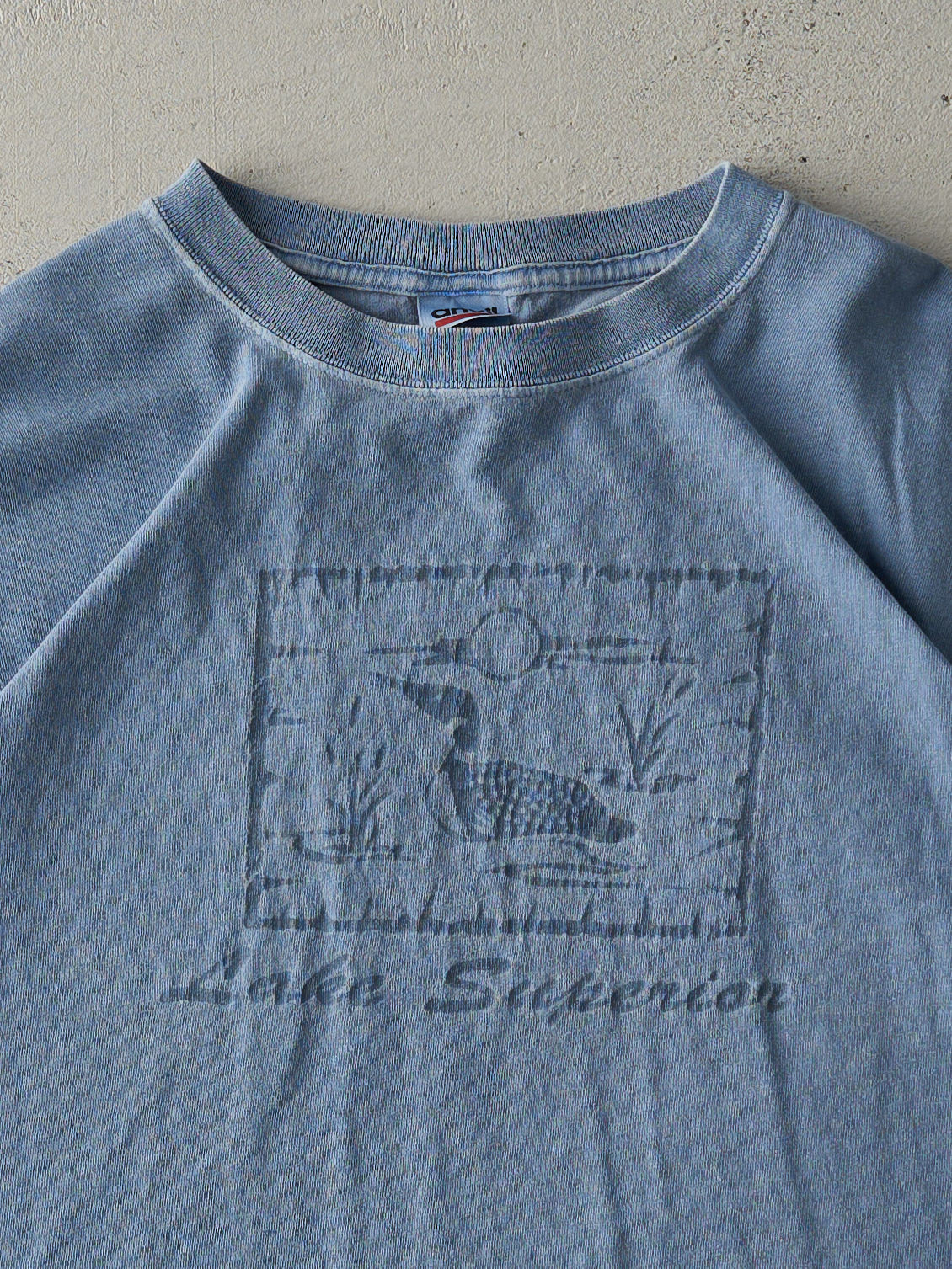 Vintage 90s Washed Blue Lake Superior Tee (L)