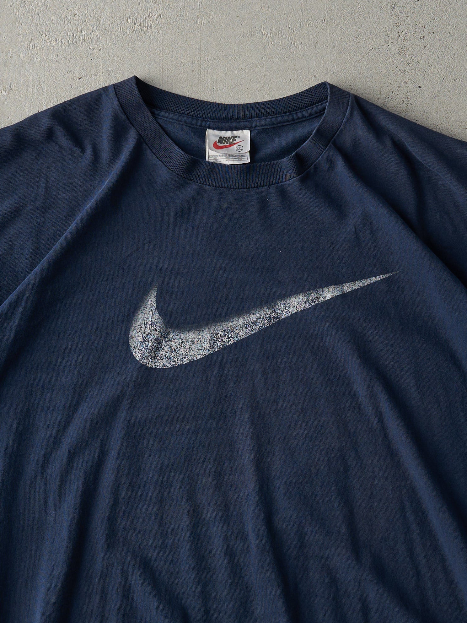 Vintage 90s Navy Blue Nike Big Swoosh Tee (XL)