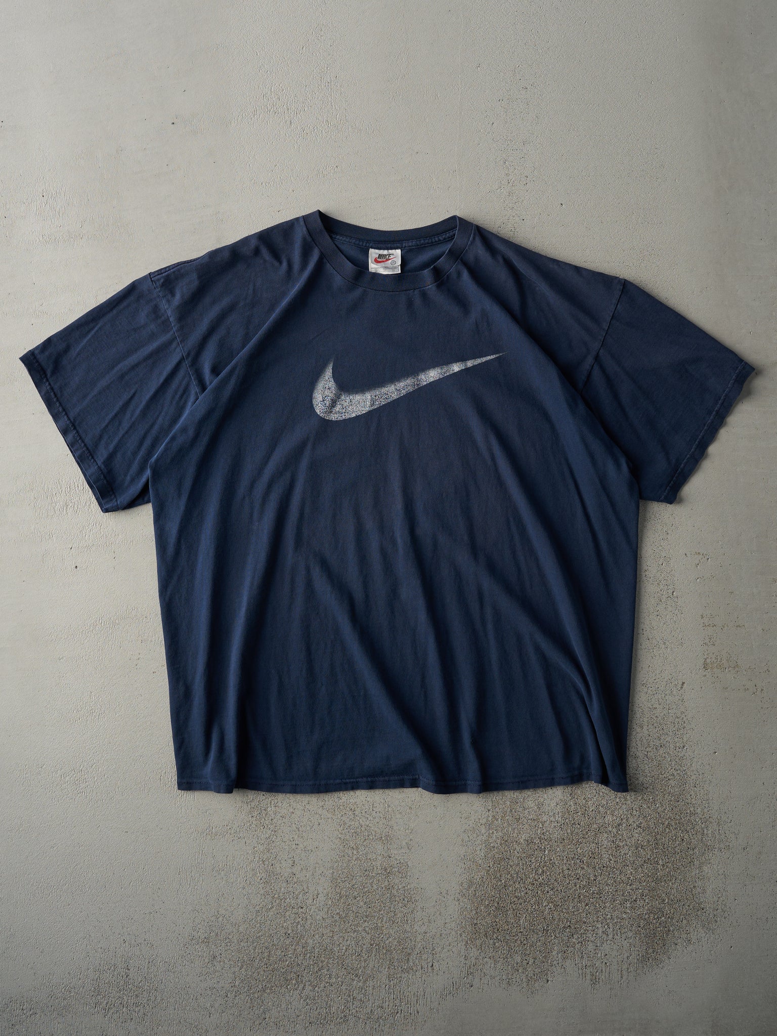 Vintage 90s Navy Blue Nike Big Swoosh Tee (XL)