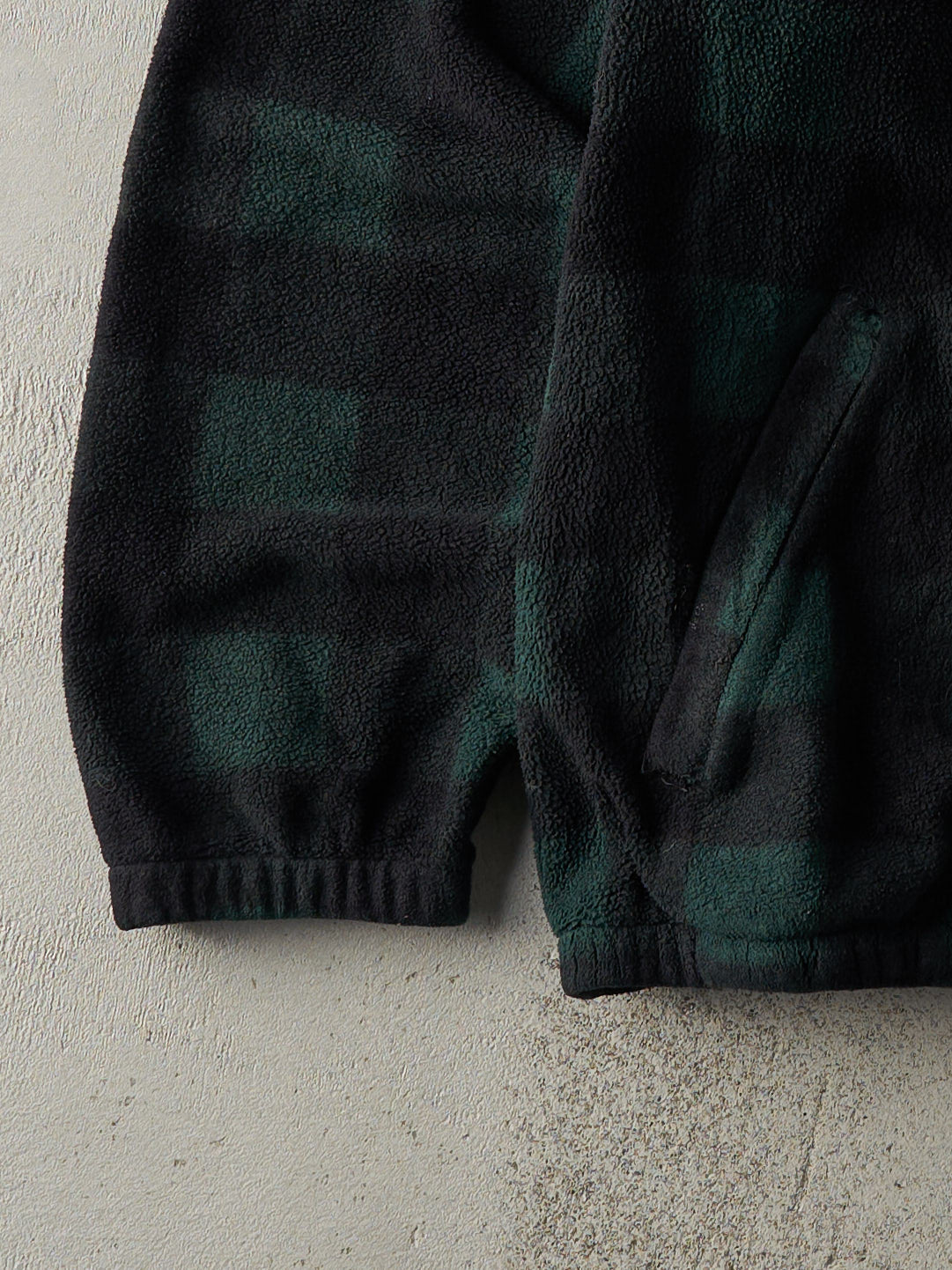 Vintage 80s Black and Green Polo Flannel  Fleece Zip Up Sweater (L)