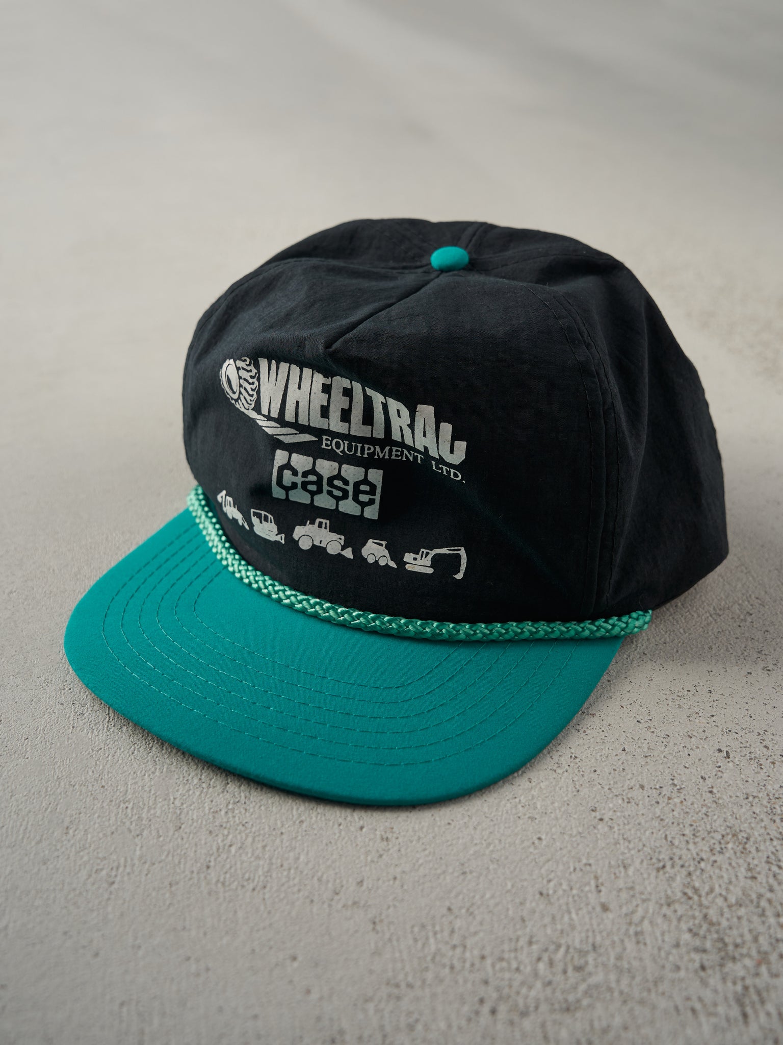 Vintage 80s Black Wheeltrac Equipment LTD Snapback Hat