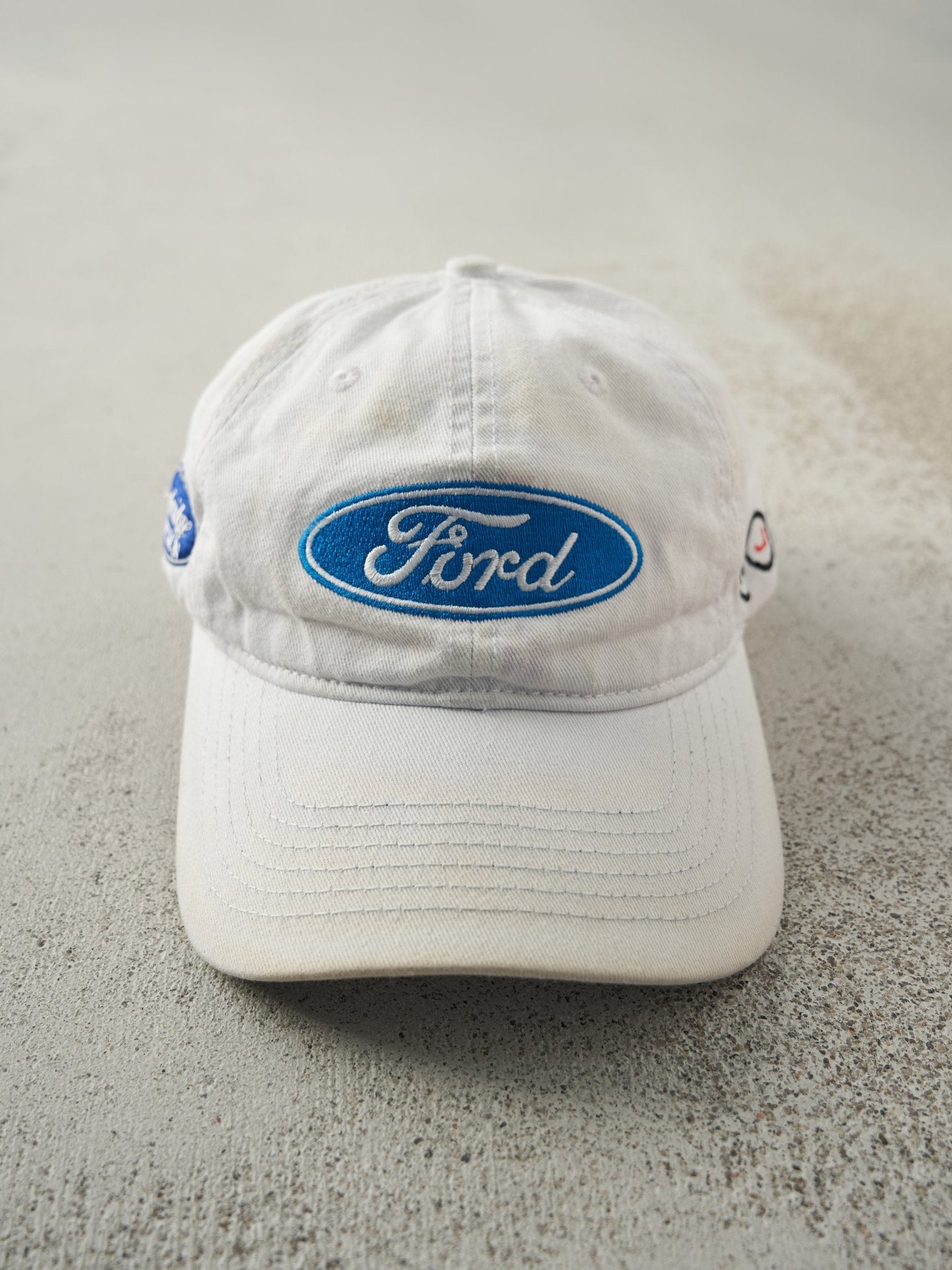 Vintage Y2K White Embroidered Ford Velcro Hat