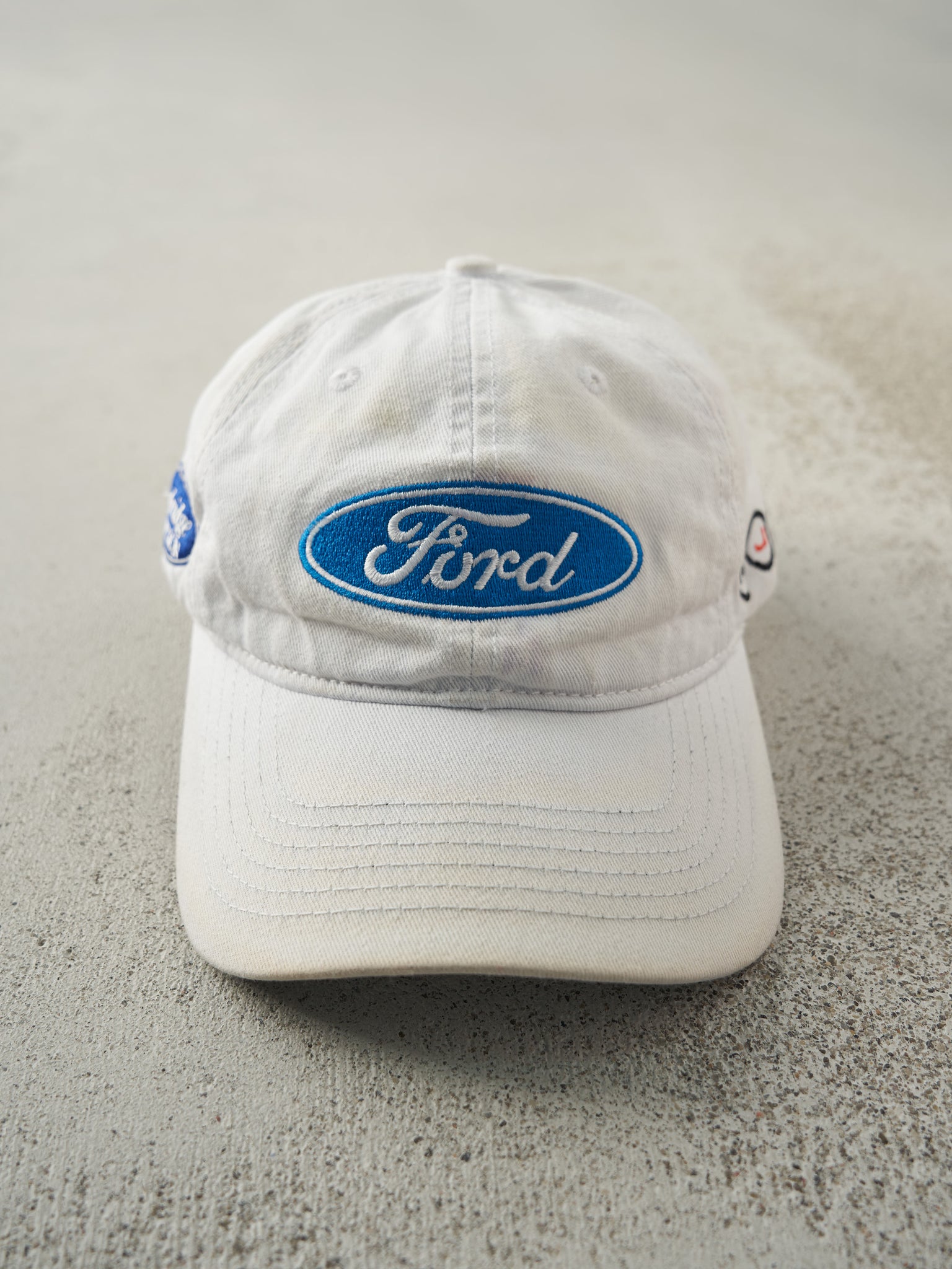 Vintage Y2K White Embroidered Ford Velcro Back Hat