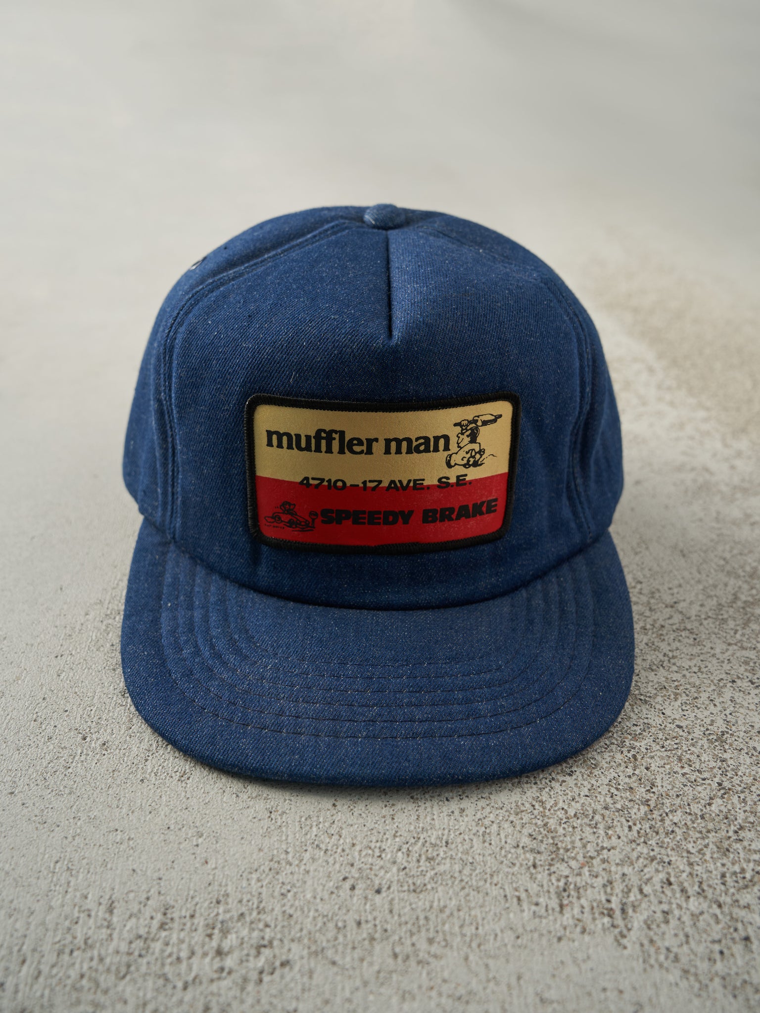 Vintage 80s Blue Muffler Man Foam Snapback Hat