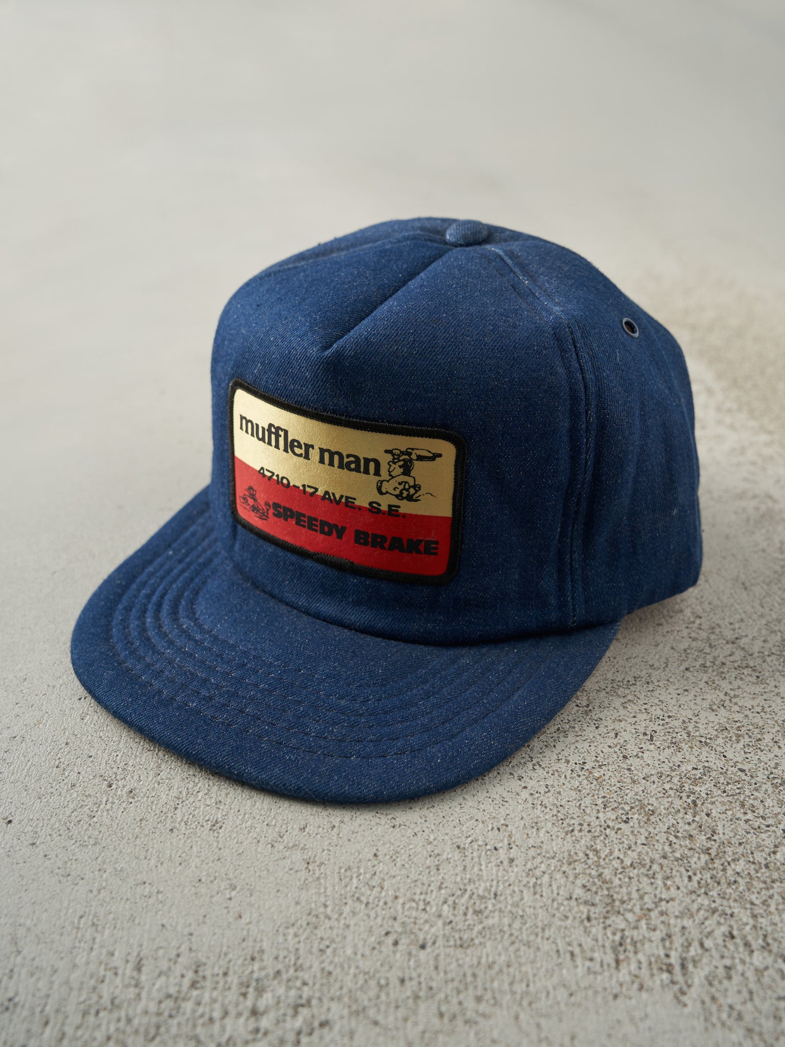 Vintage 80s Blue Muffler Man Foam Snapback Hat