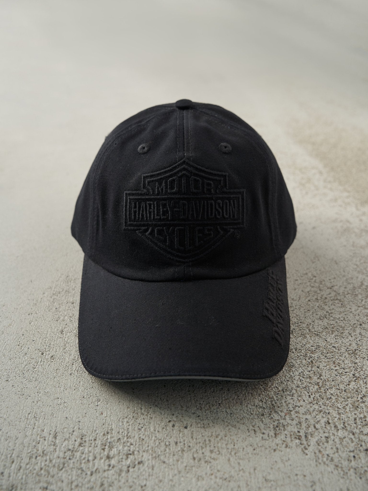 Vintage Y2K Black Tonal Embroidered Harley Davidson Velcro Hat