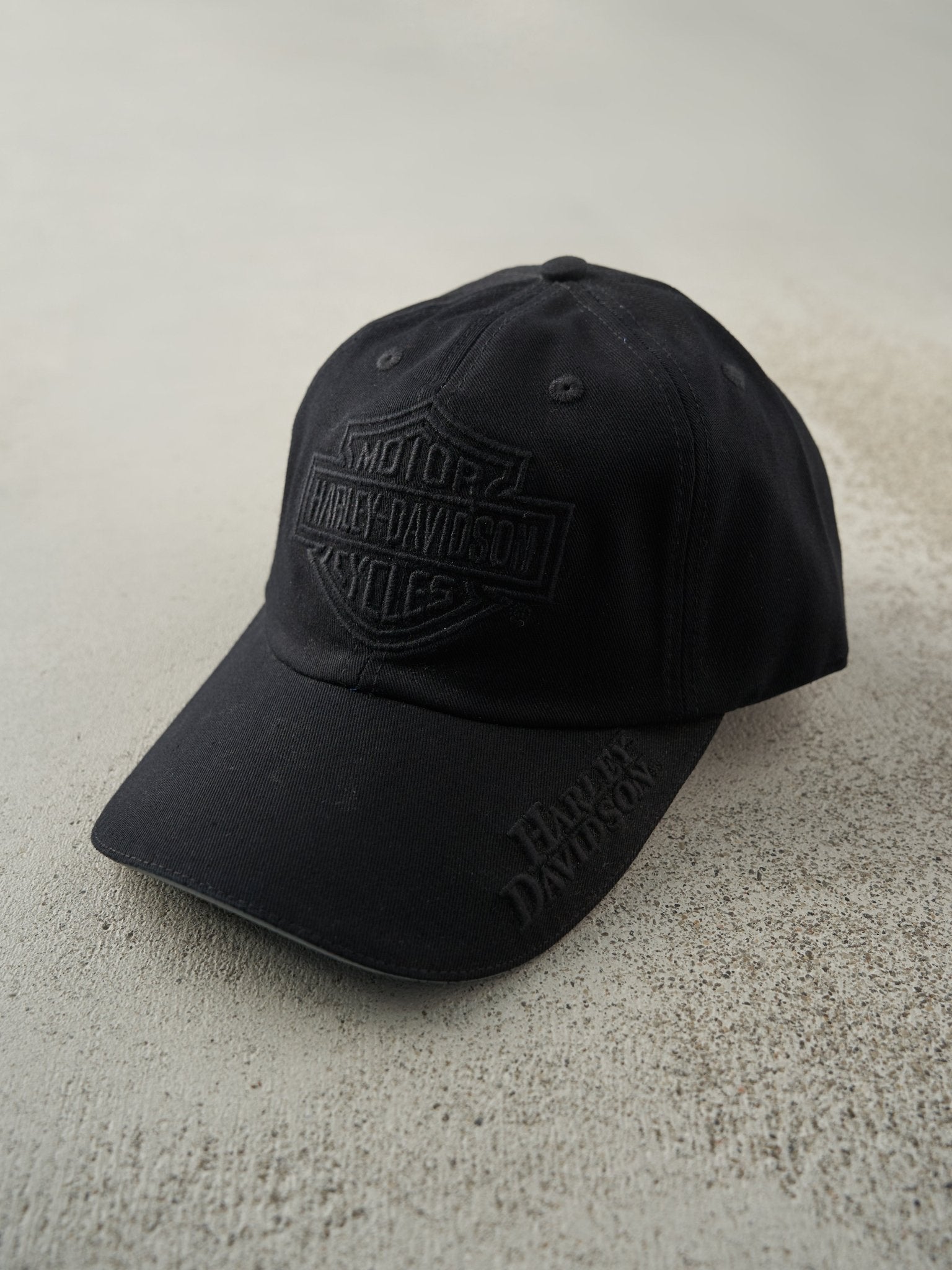 Vintage Y2K Black Tonal Embroidered Harley Davidson Velcro Hat