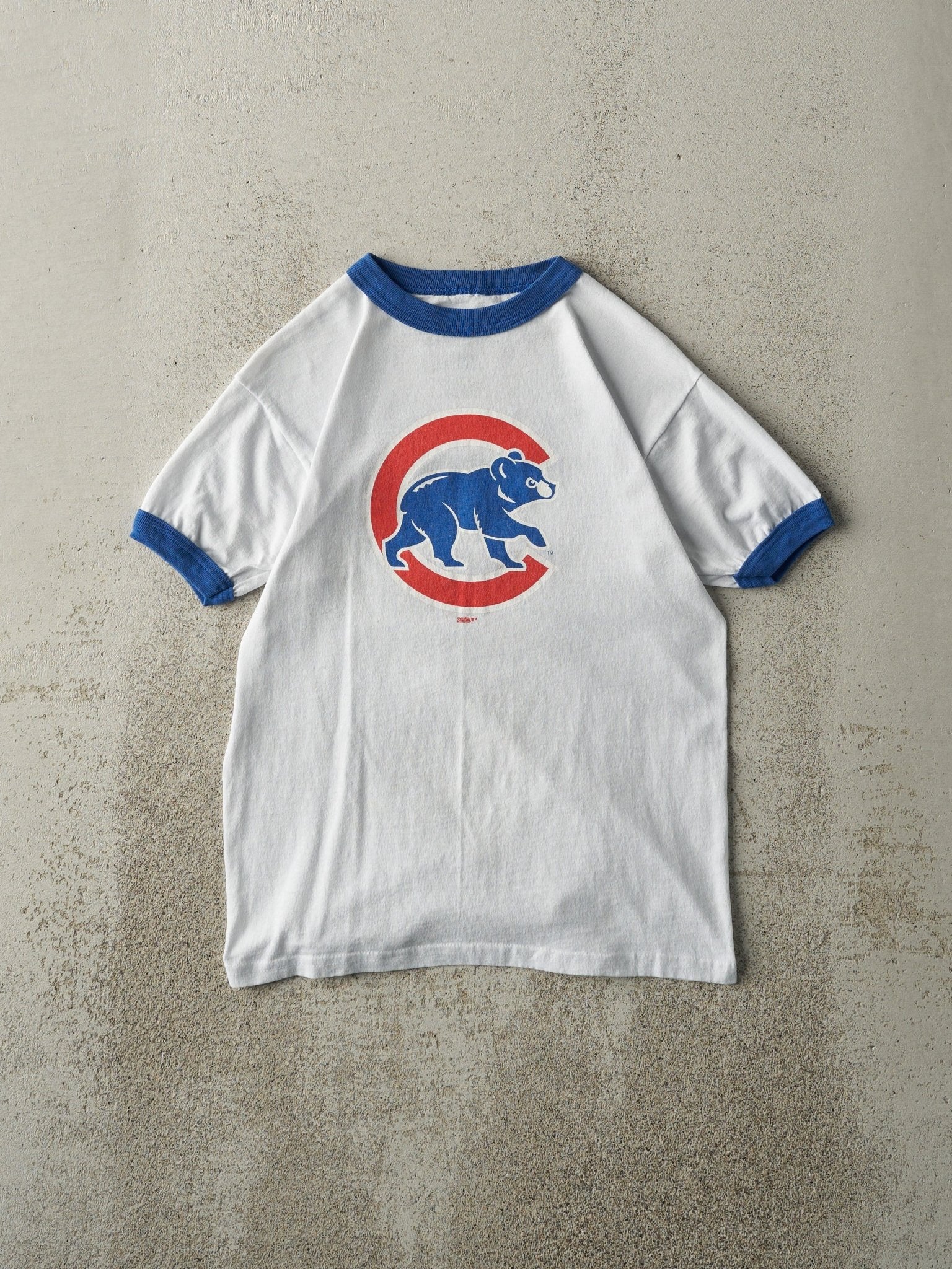 Vintage Y2K White & Blue Chicago Cubs Ringer Tee (XS/S)