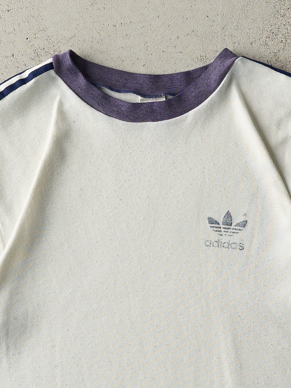 Vintage 80s White & Navy Blue Adidas Ringer Tee (M)
