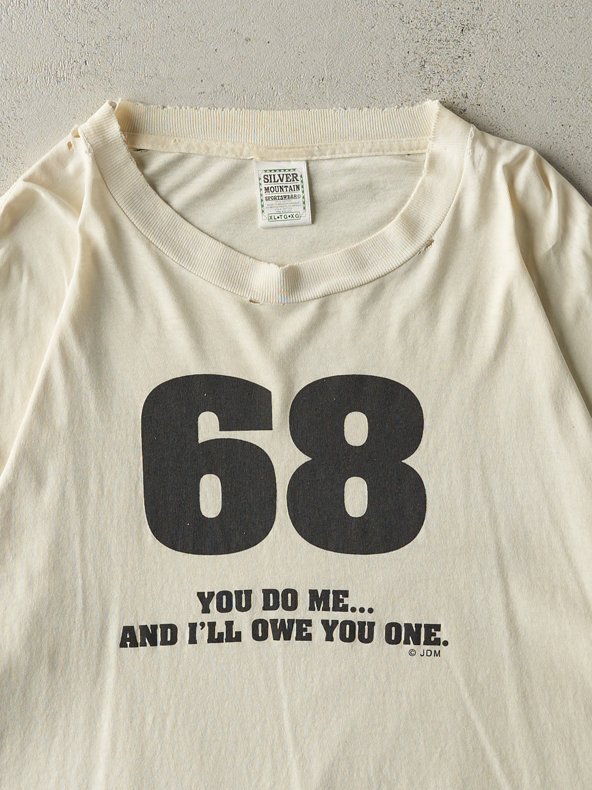 Vintage 90s Beige "68" Slogan Tee (L/XL)