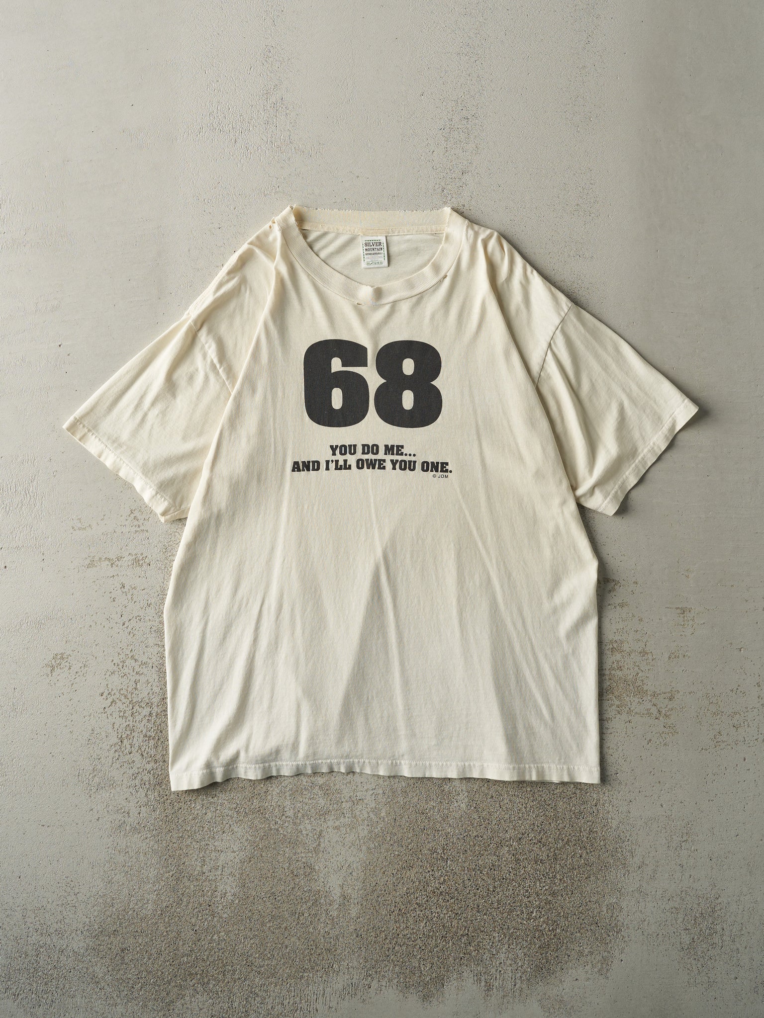 Vintage 90s Beige "68" Slogan Tee (L/XL)