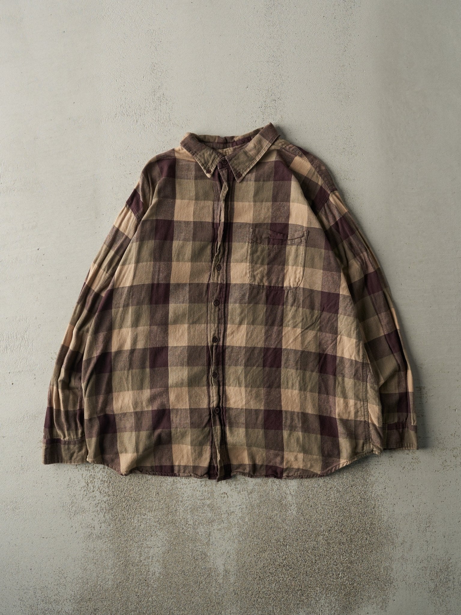 Vintage Y2K Brown & Green Flannel Button Up (XL)
