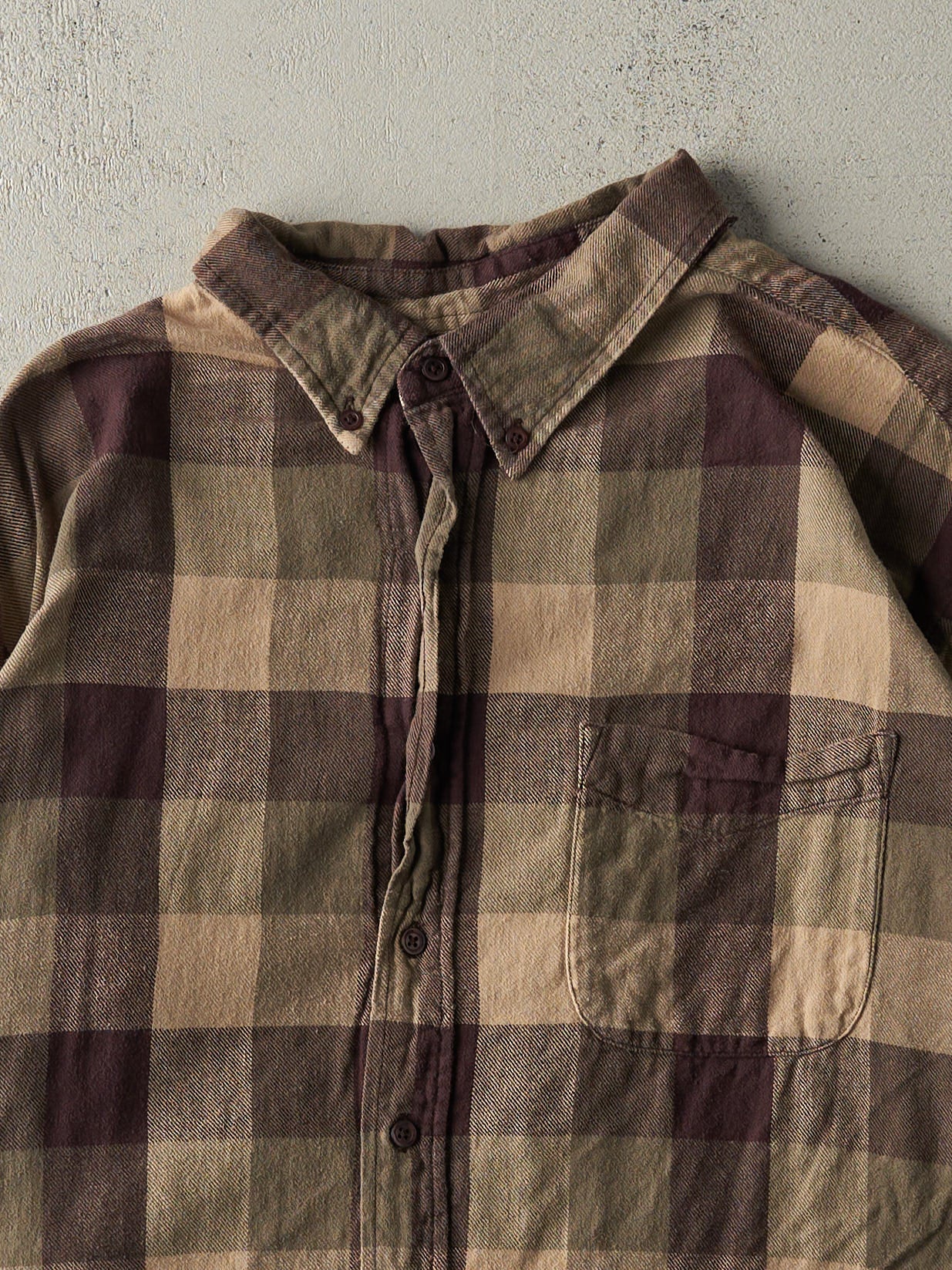 Vintage Y2K Brown & Green Flannel Button Up (XL)