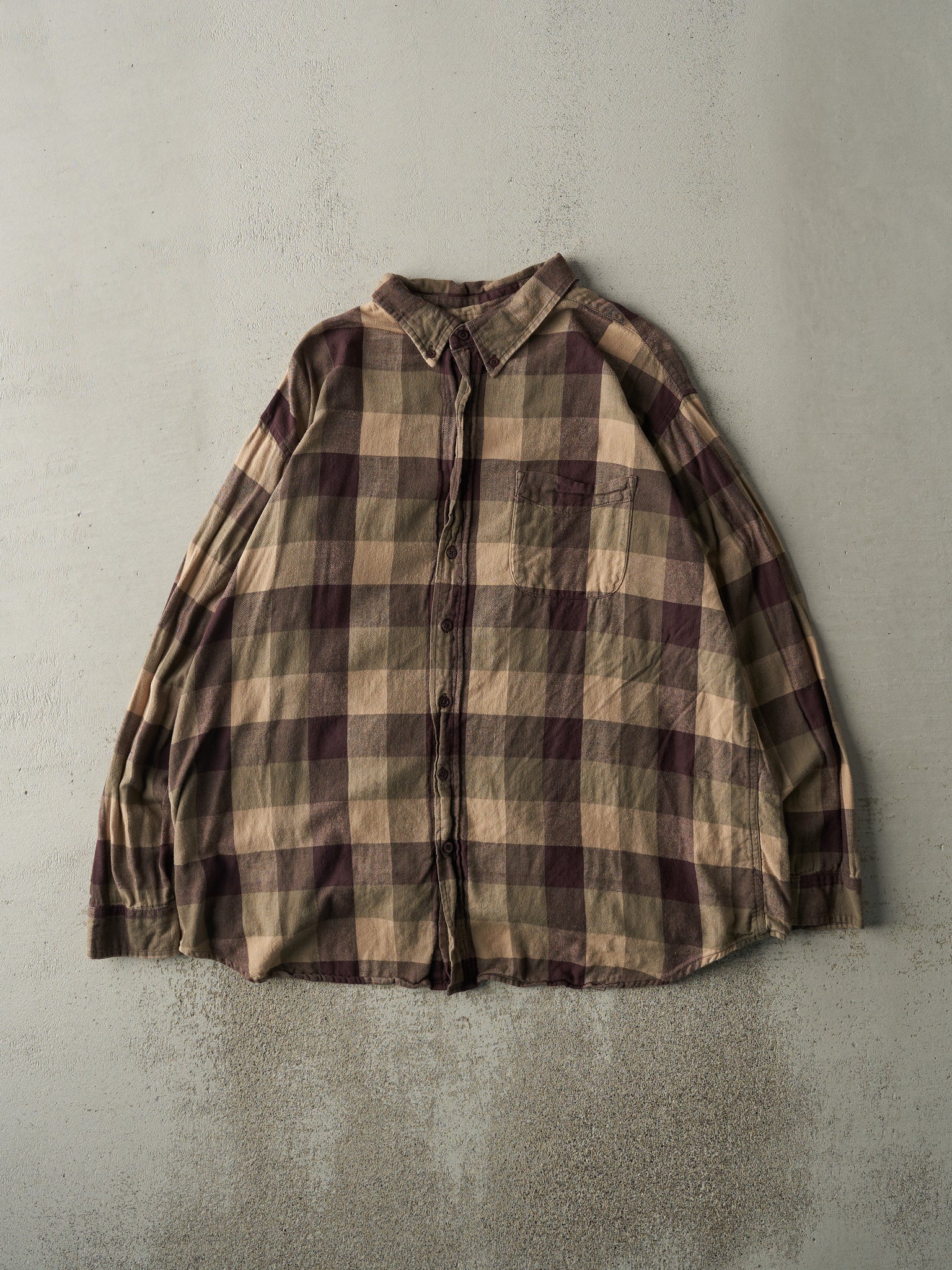 Vintage Y2K Brown & Green Flannel Button Up (XL)