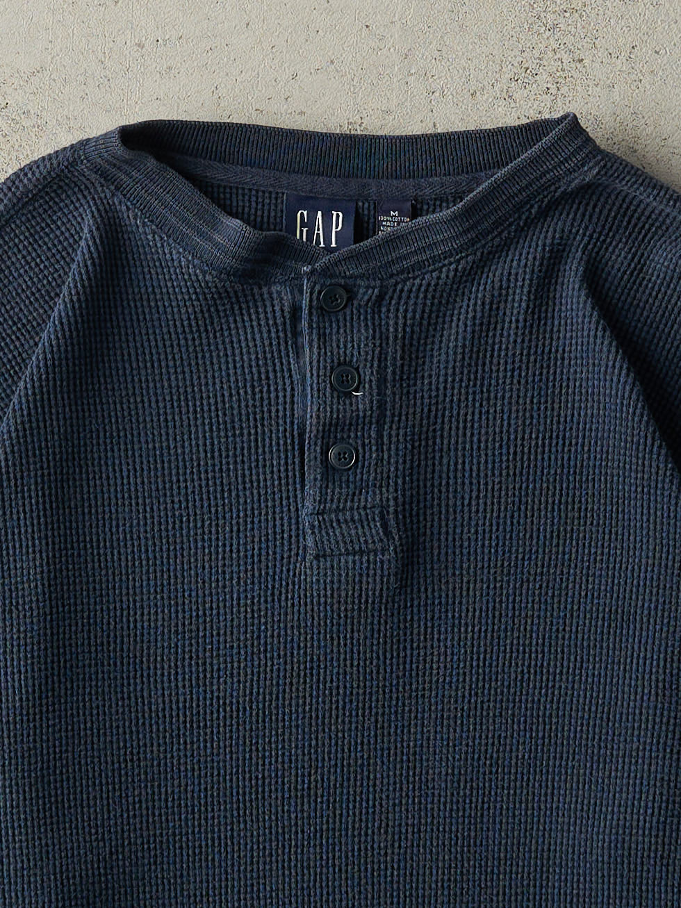 Vintage Y2K Navy Blue Gap Quarter Button Thermal Long Sleeve (M)