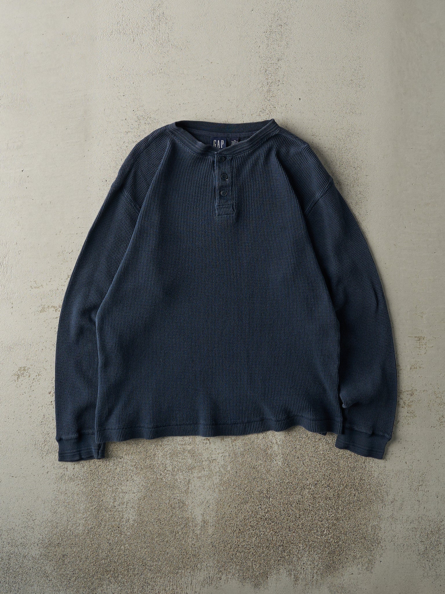 Vintage Y2K Navy Blue Gap Quarter Button Thermal Long Sleeve (M)