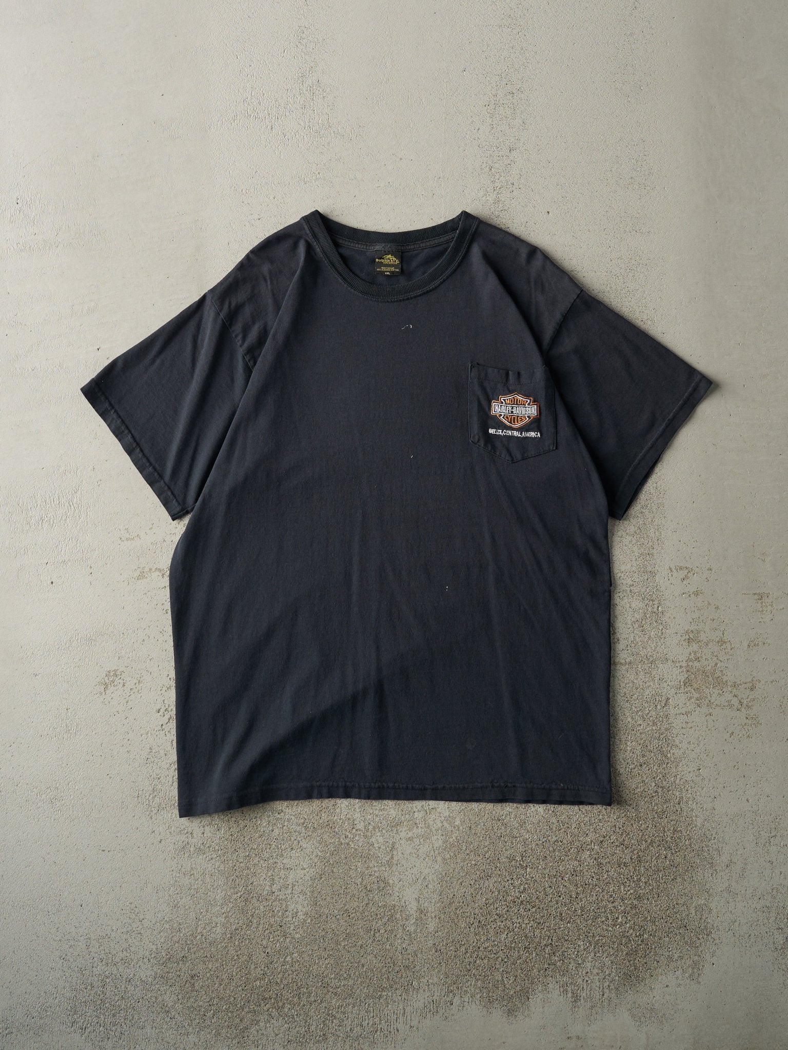 Vintage Y2K Faded Black Embroidered Harley Davidson Belize Pocket Tee (XL)