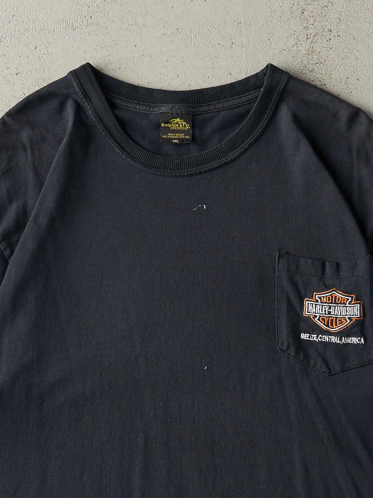 Vintage Y2K Faded Black Embroidered Harley Davidson Belize Pocket Tee (M/L)