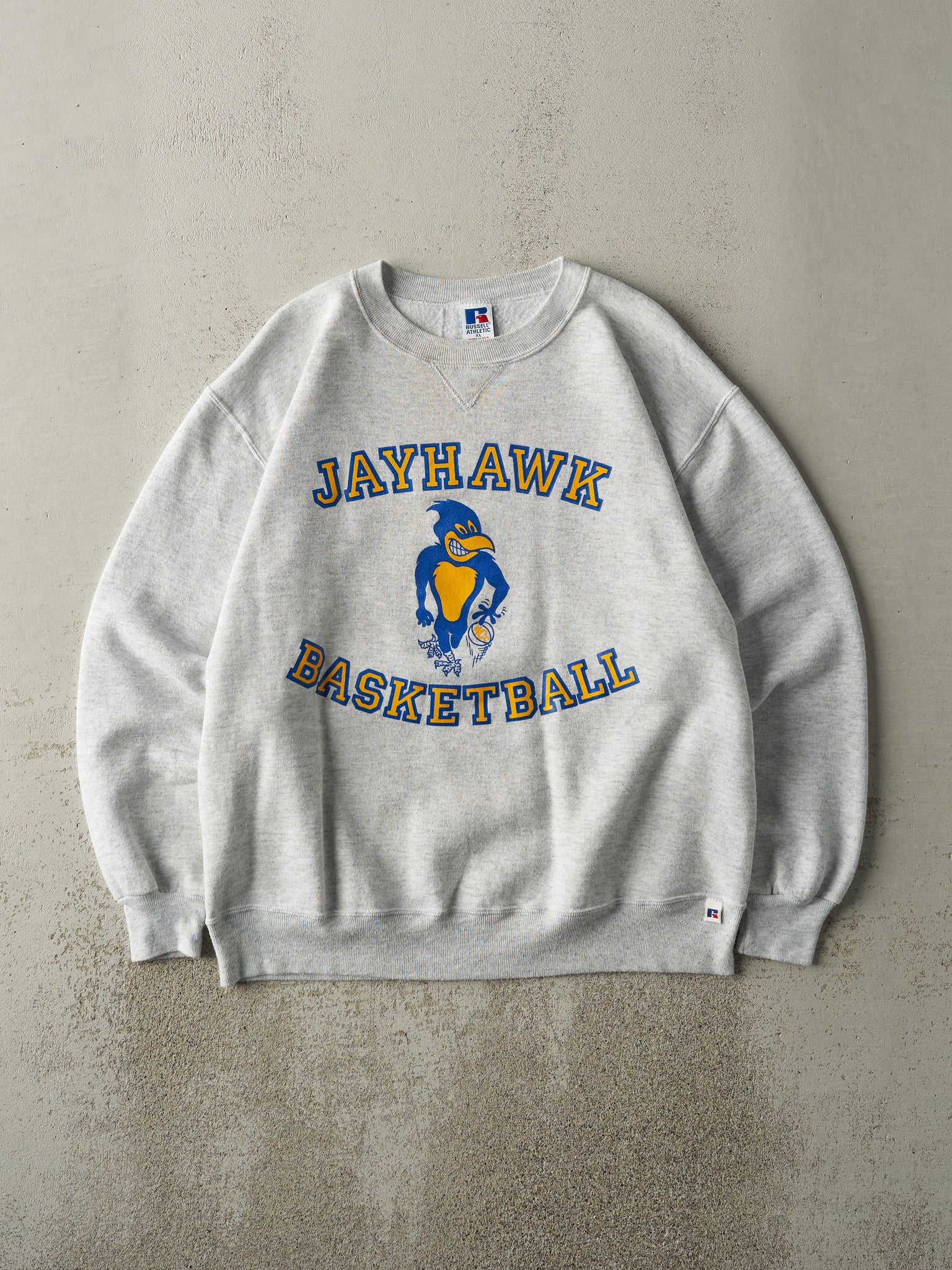 Vintage 90s Heather Grey Jayhawk Basketball Crewneck (L)