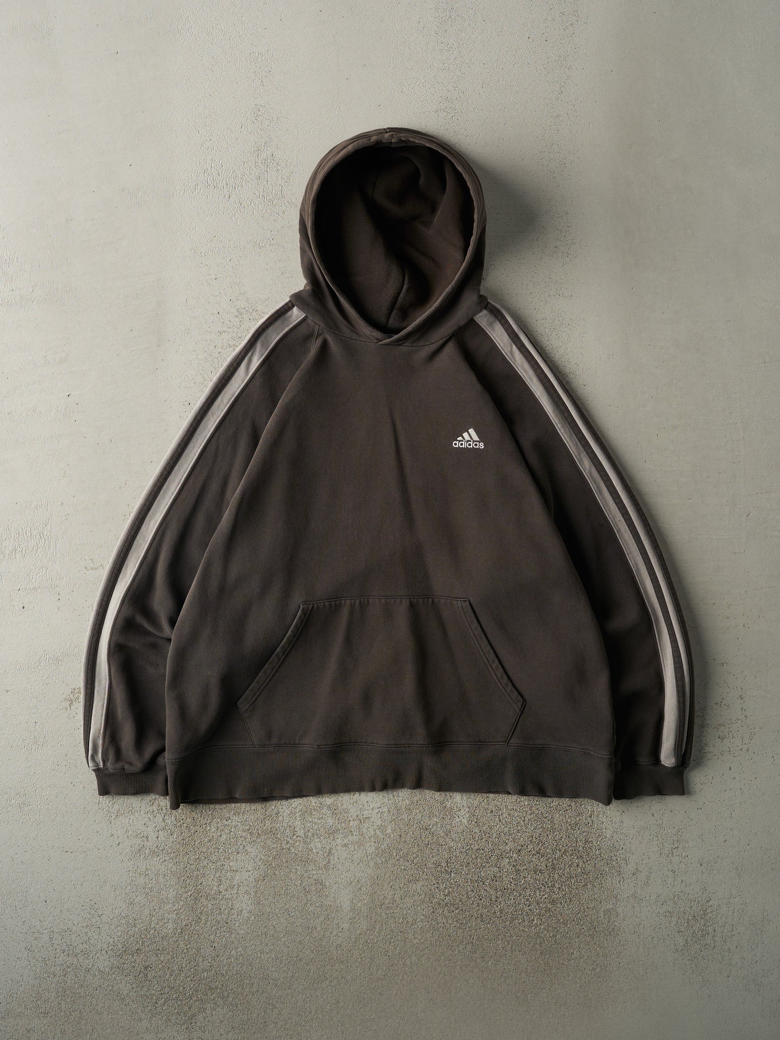 Vintage 90s Charcoal Grey Adidas Embroidered Hoodie (L)