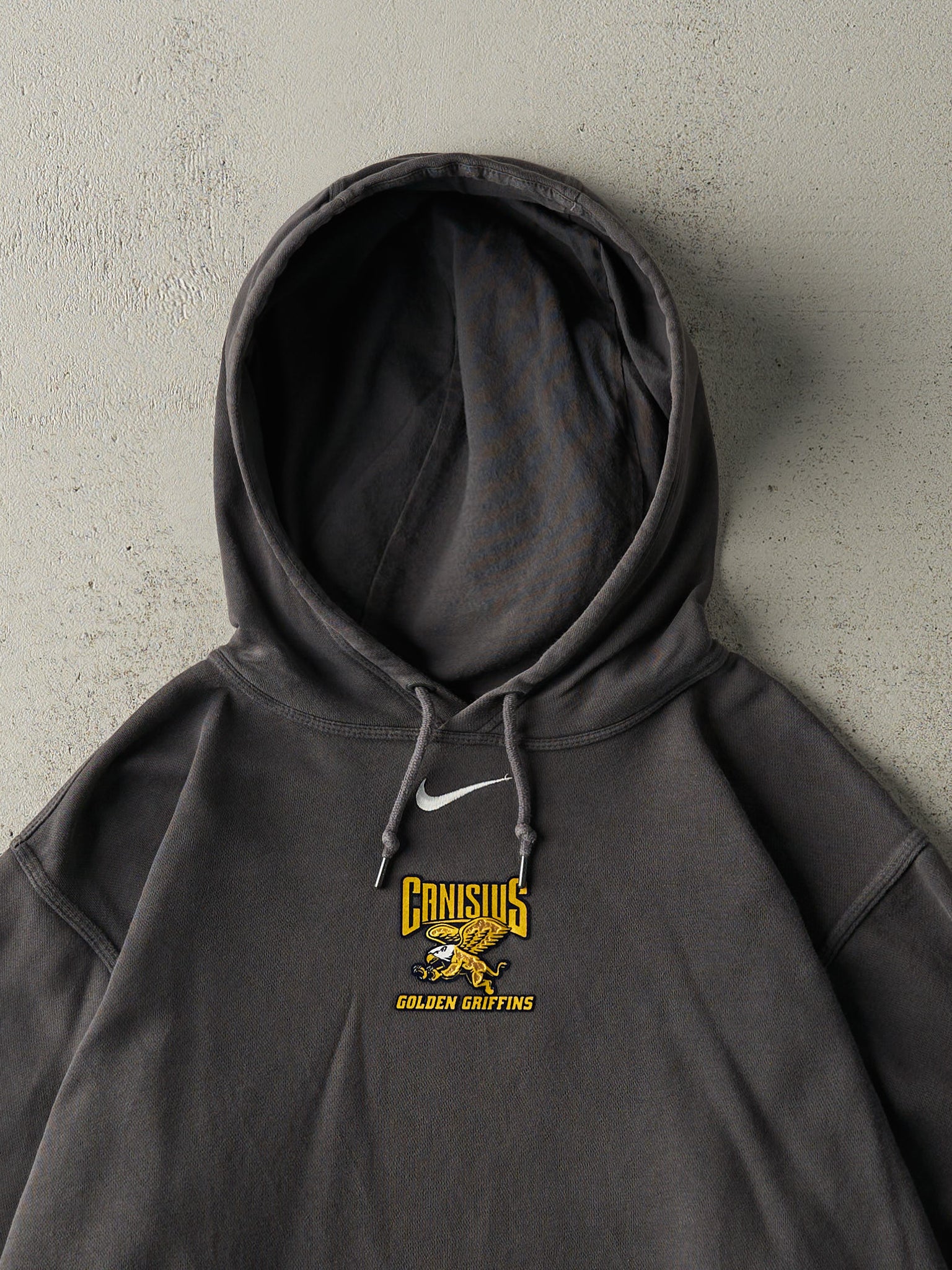 Vintage Y2K Charcoal Grey Nike Swoosh Embroidered Canisius Golden Griffins Hoodie (L)