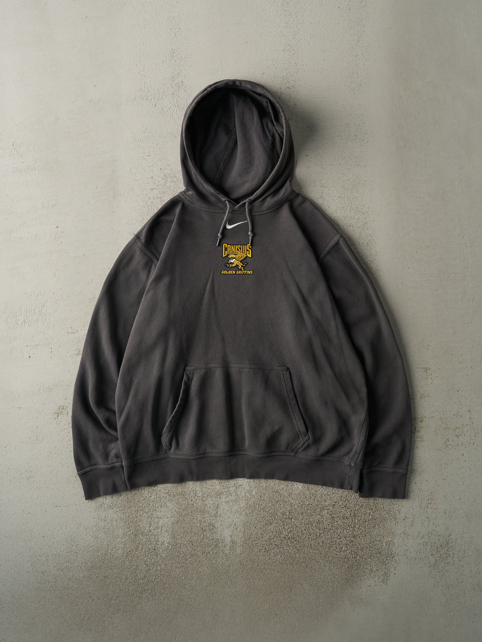 Vintage Y2K Charcoal Grey Nike Swoosh Embroidered Canisius Golden Griffins Hoodie (L)