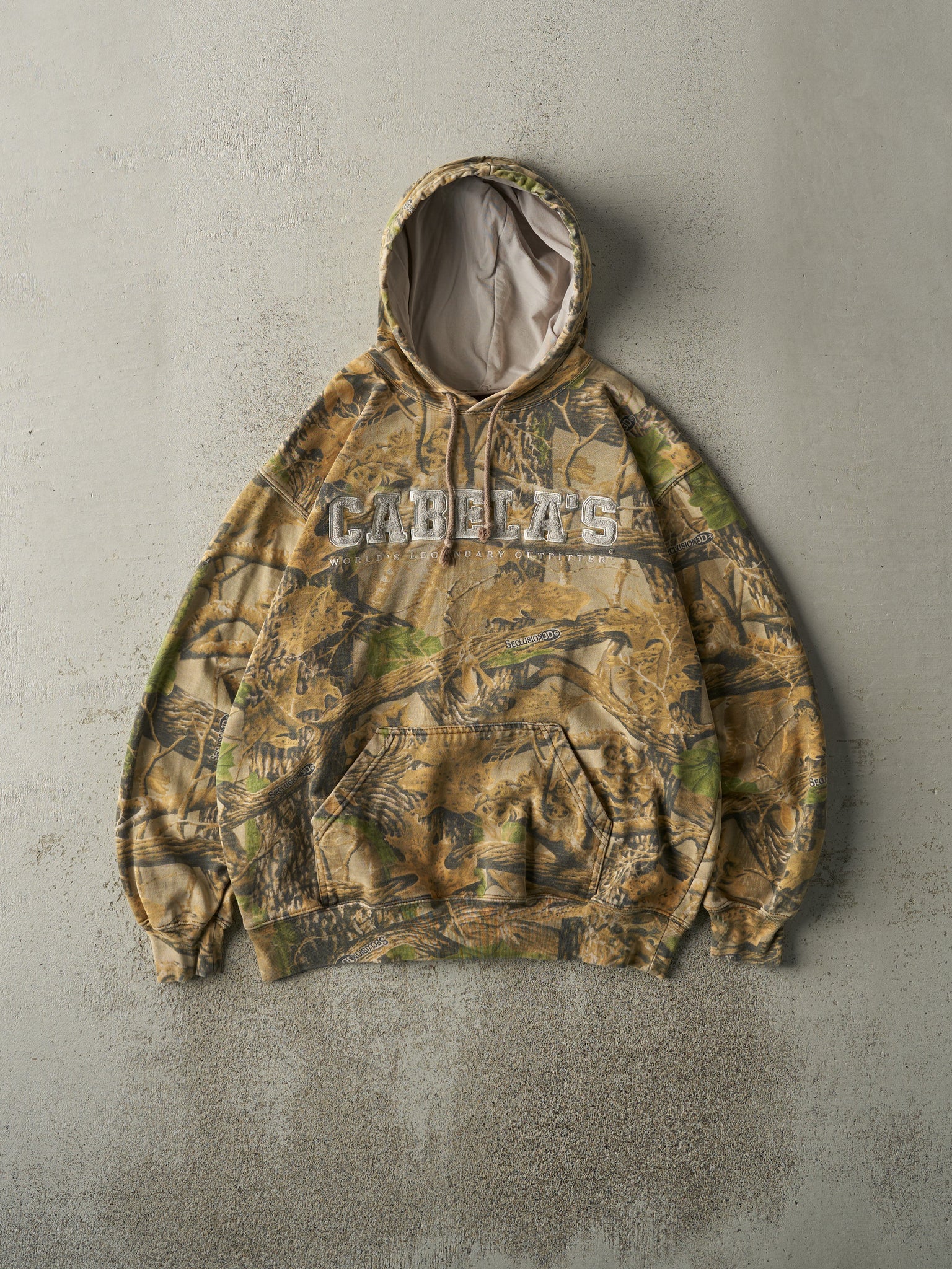 Vintage Y2K Camo Embroidered Cabelas x Seclusion 3D Camo Hoodie (L)