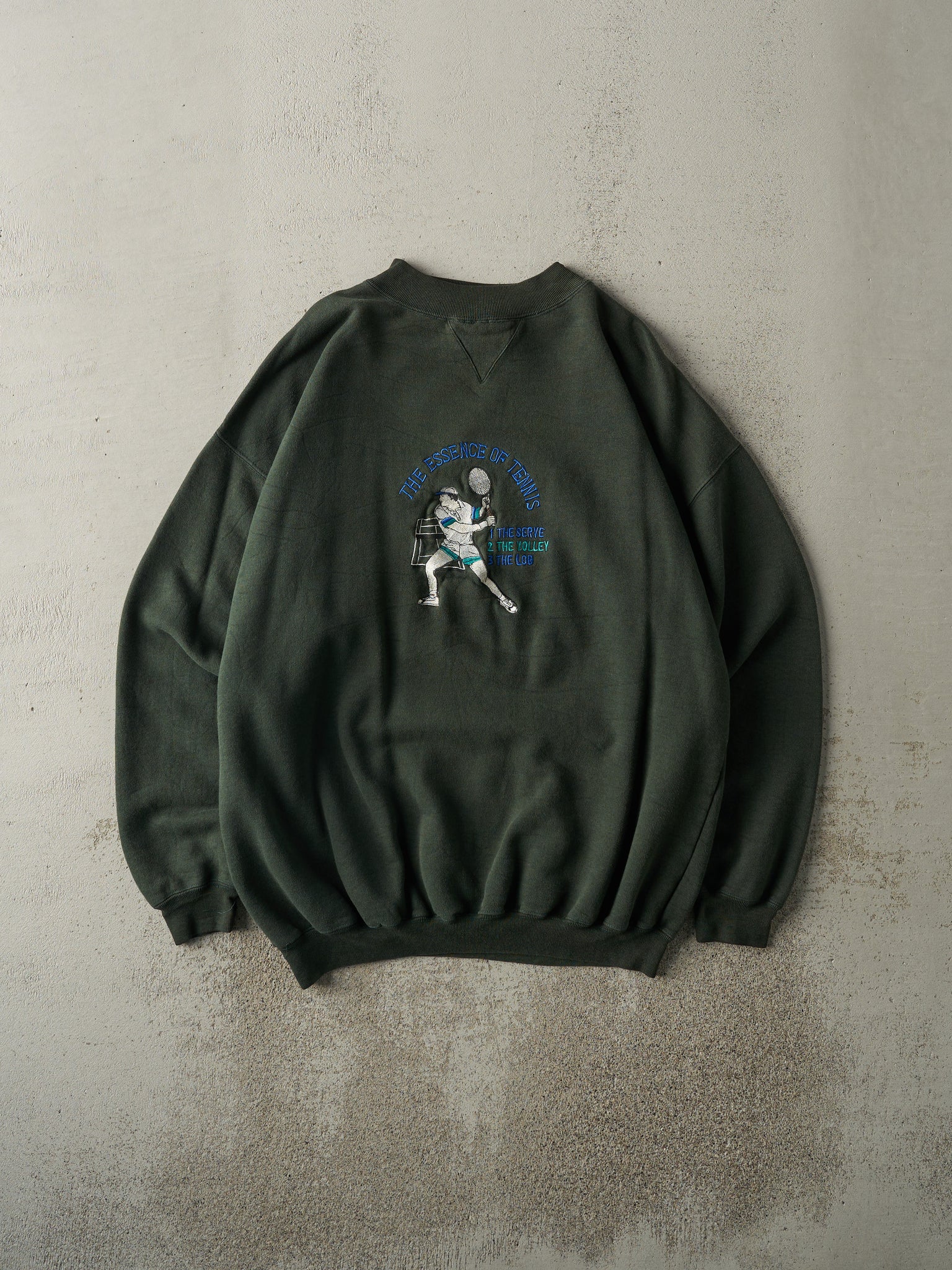 Vintage 90s Green Embroidered Essence of Tennis Crewneck (L)