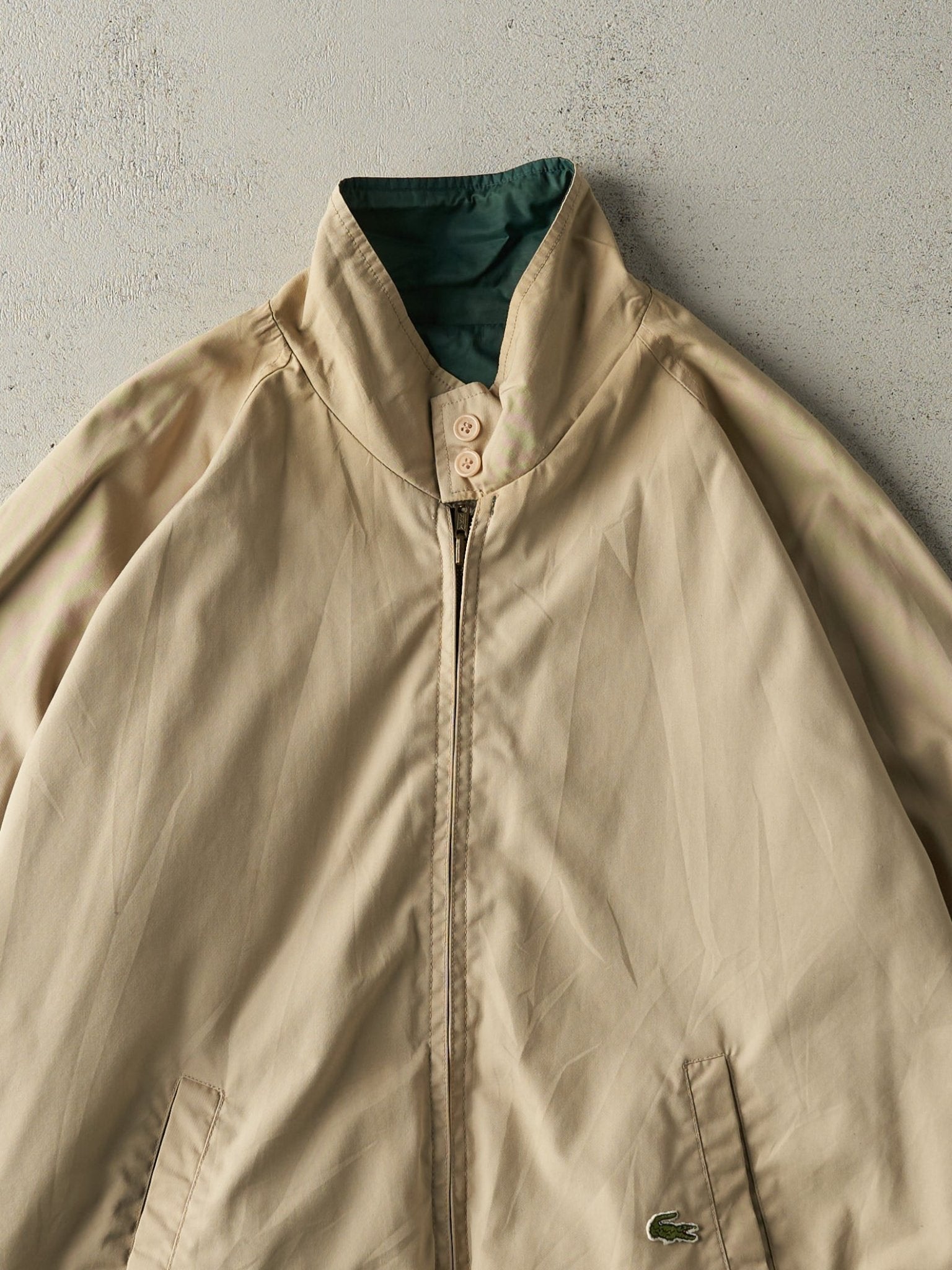Vintage 80s Green & Beige Lacoste Reversible Windbreaker Harrington Jacket (L/XL)