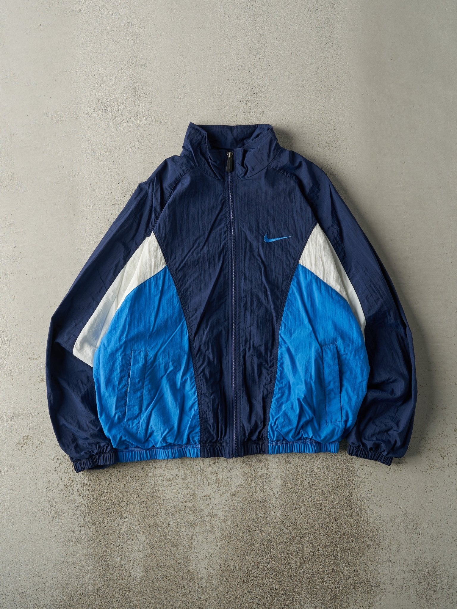 Vintage 90s Navy, White & Blue Nike Windbreaker Jacket (L/XL)