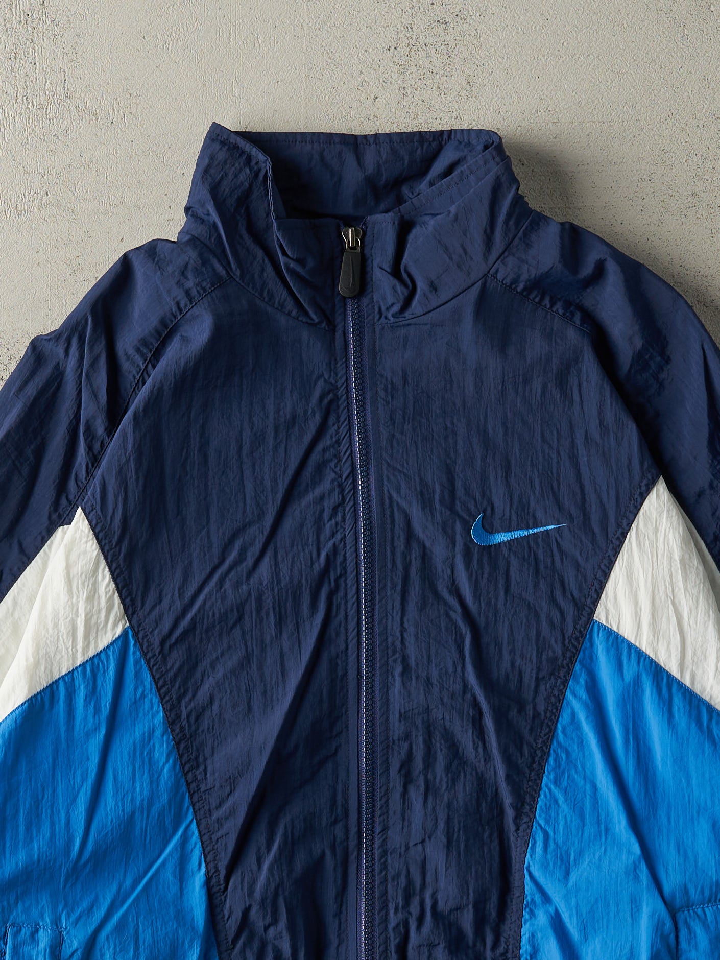 Vintage 90s Navy, White & Blue Nike Windbreaker Jacket (L/XL)