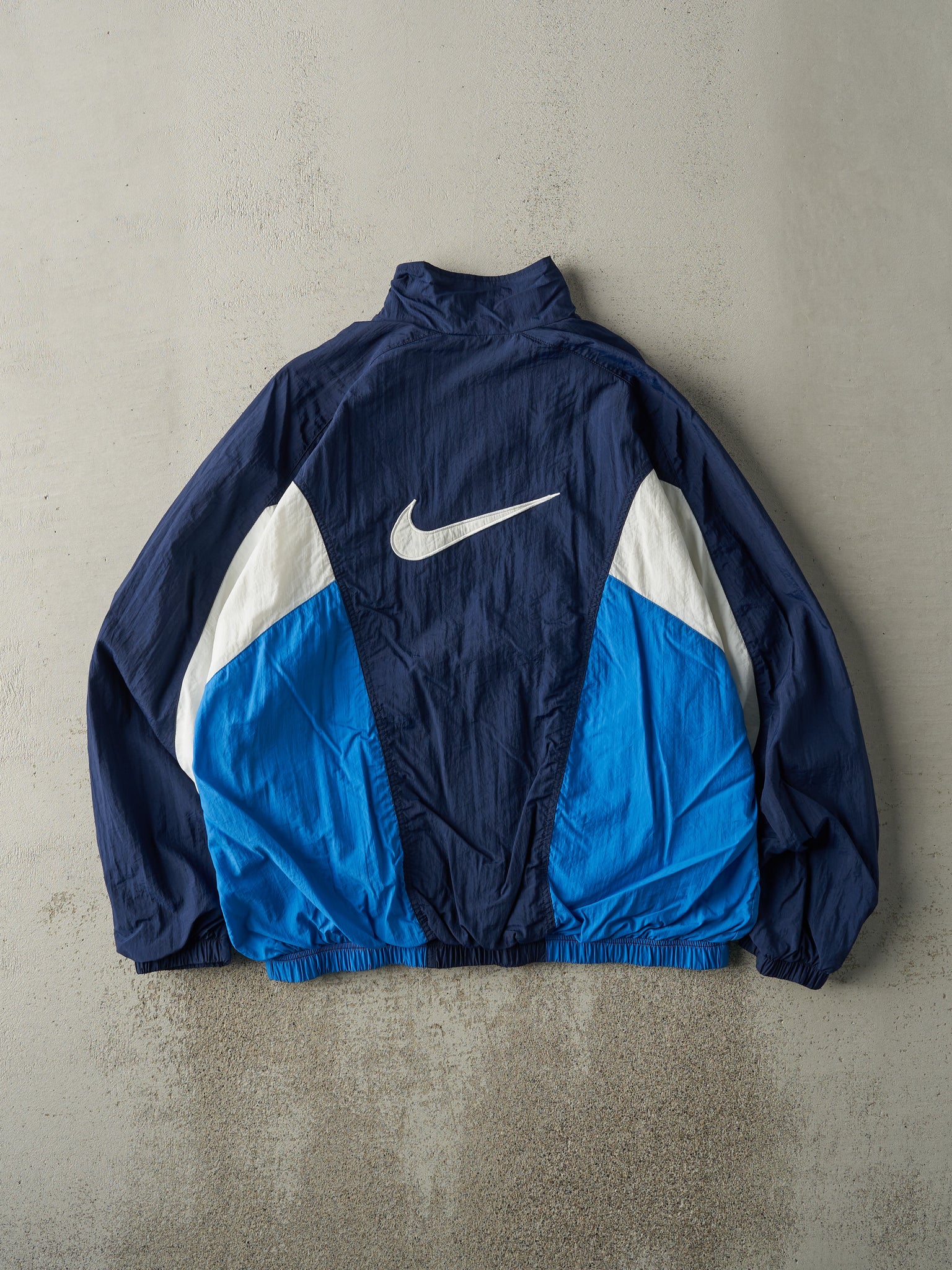 Vintage 90s Navy, White & Blue Nike Windbreaker Jacket (L/XL)