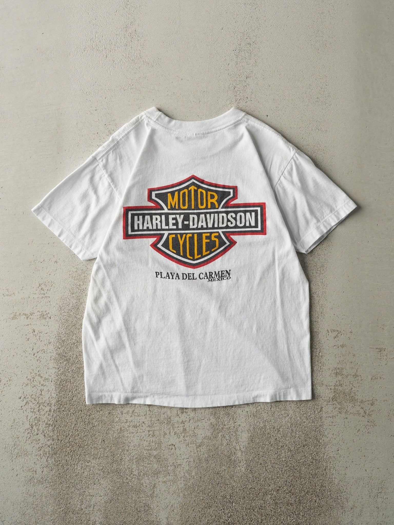Vintage 90s White Playa Del Carmen Harley Davidson Tee (S)
