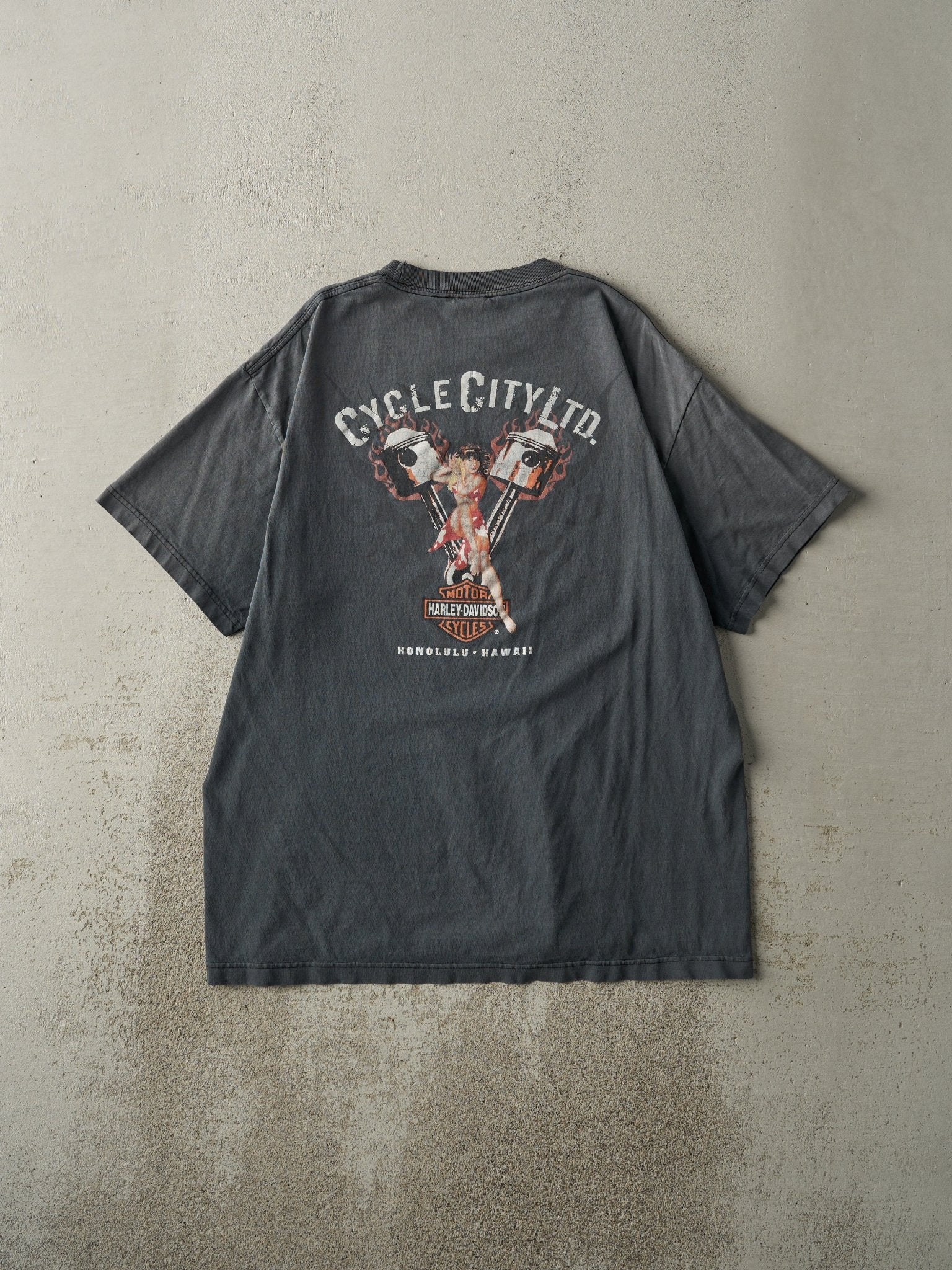 Vintage Y2K Charcoal Grey Honolulu Hawaii Harley Davidson Tee (L)