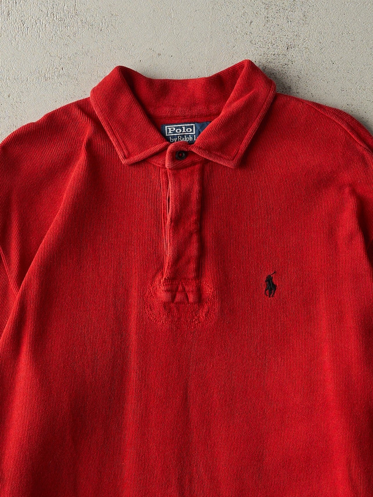 Vintage 90s Red Polo Quarter Button Thermal Long Sleeve (L/XL
