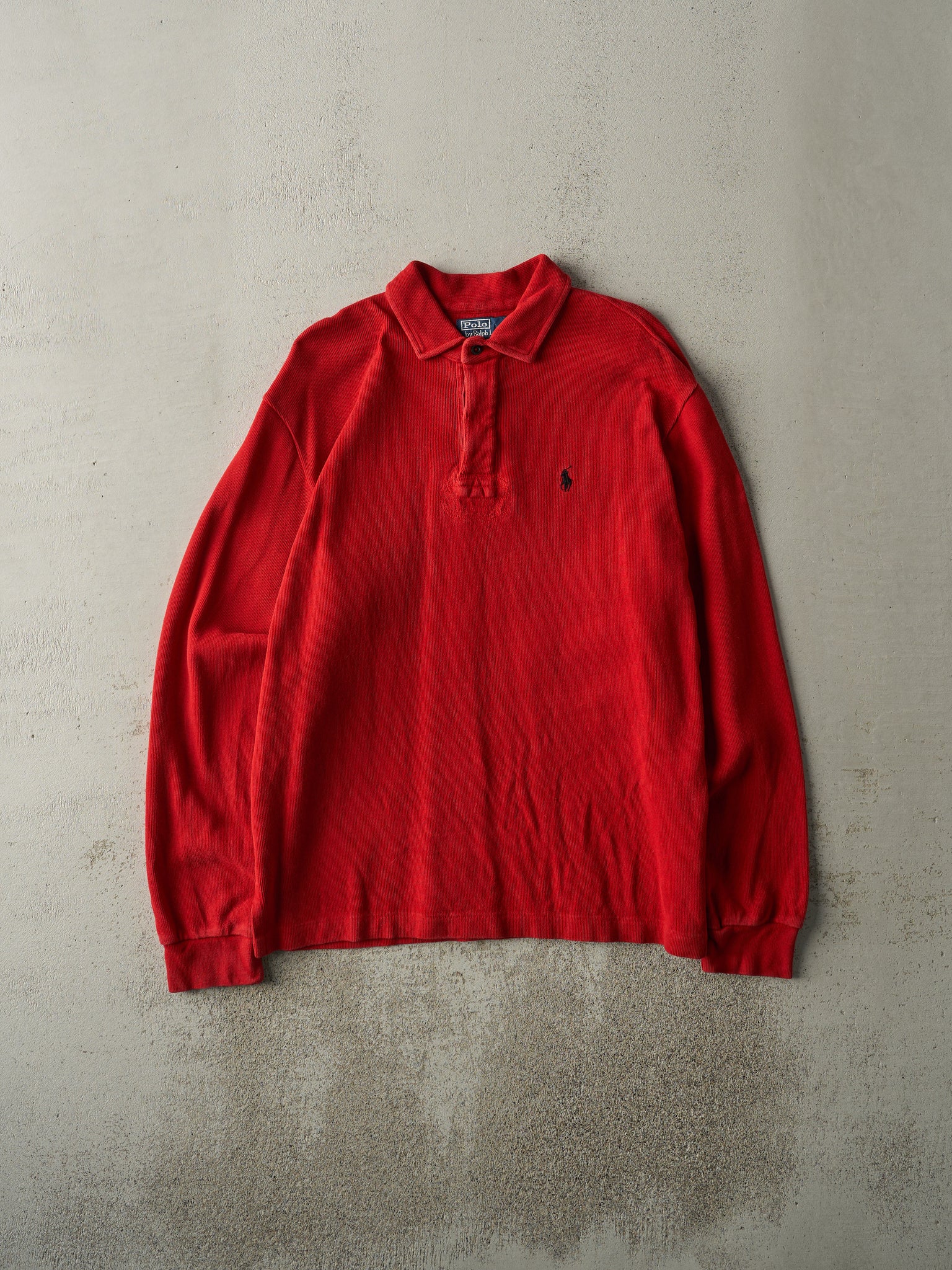 Vintage 90s Red Polo Quarter Button Thermal Long Sleeve (M/L)