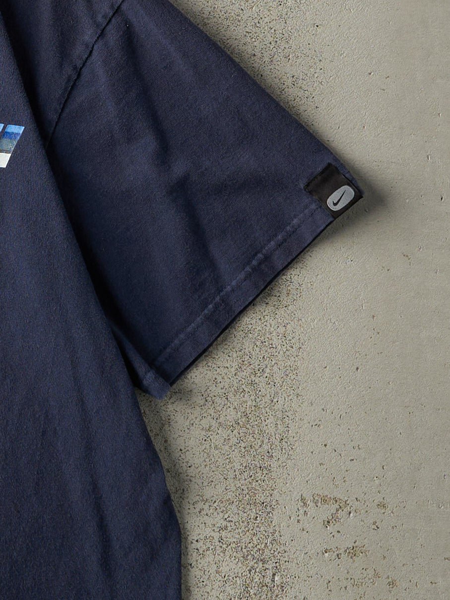 Vintage Y2K Navy Blue Embroidered Nike Tee (M)