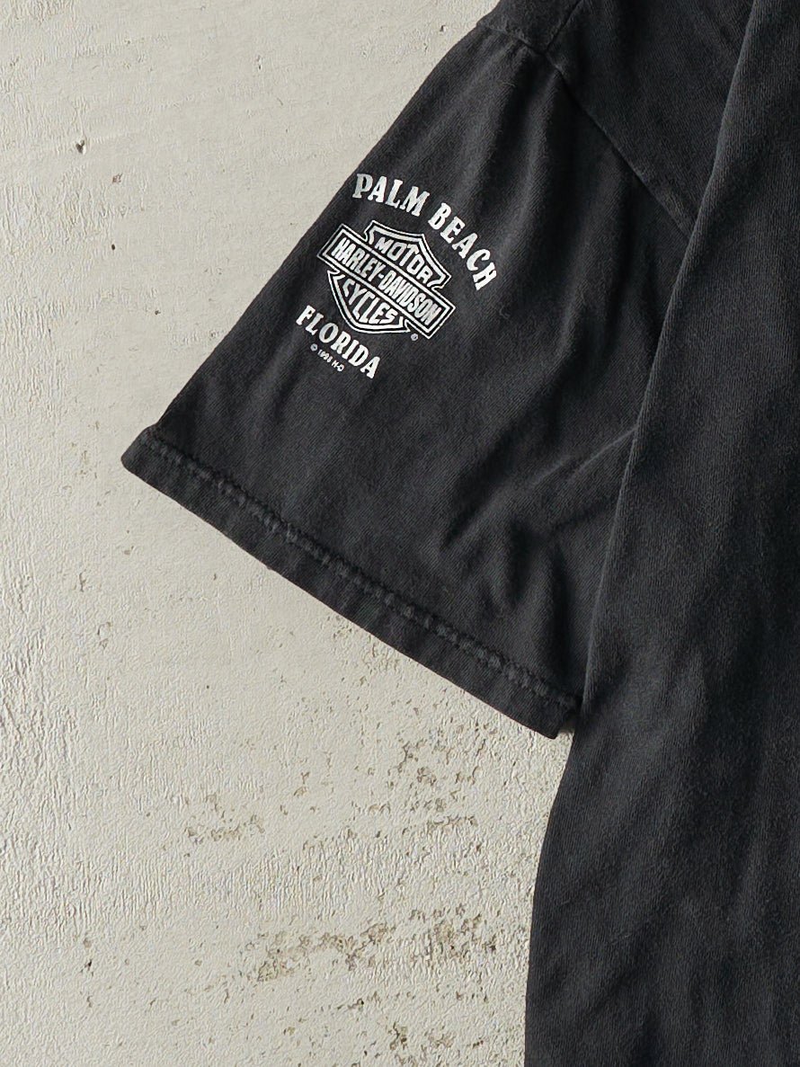 Vintage 98' Black Palm Beach FL Harley Davidson Quarter Button Pocket Tee (S/M)