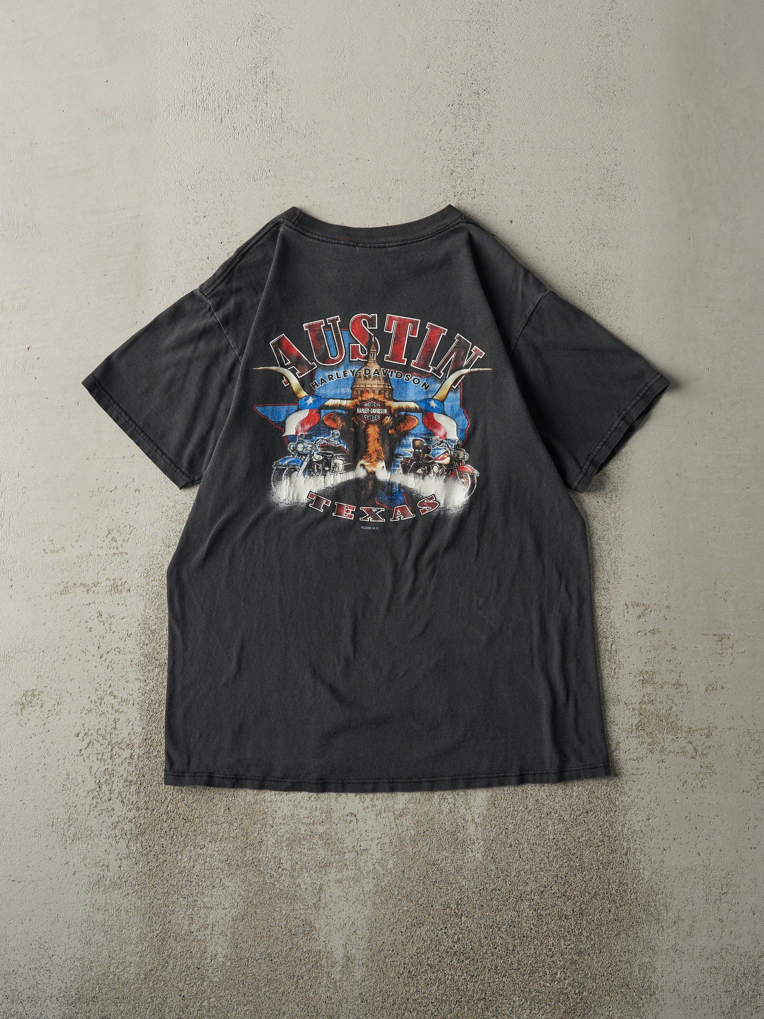 Vintage 01' Faded Black Austin Texas Harley Davidson Tee (M)