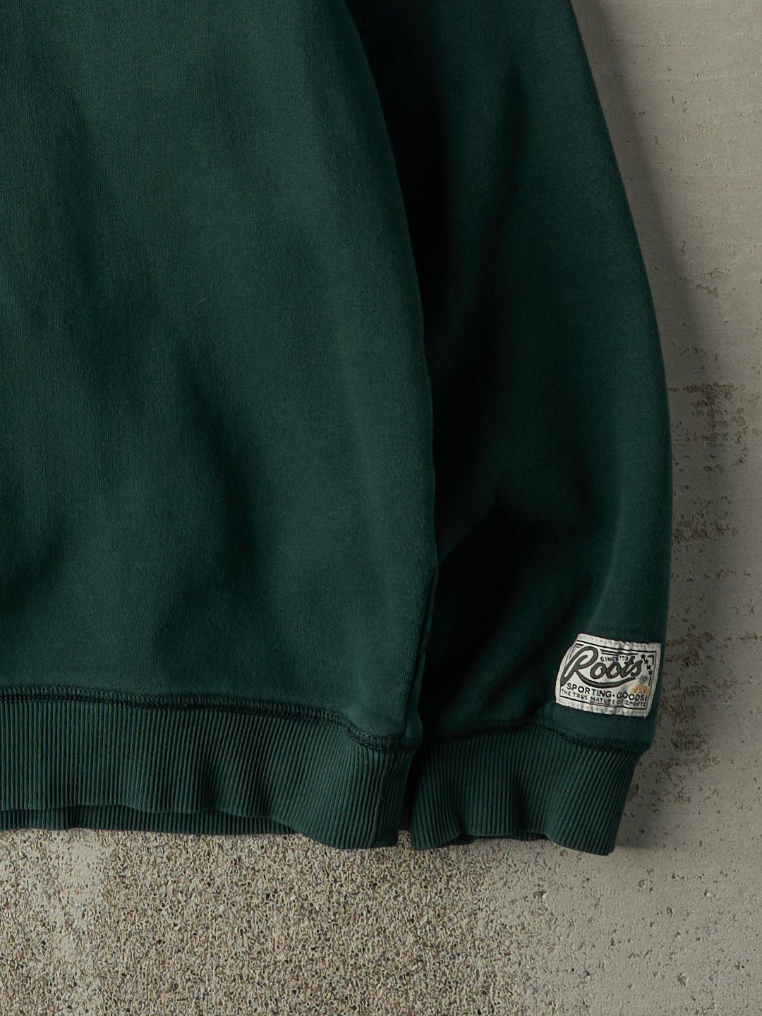 Vintage 90s Green Roots Embroidered Quarter Zip Sweatshirt (L)