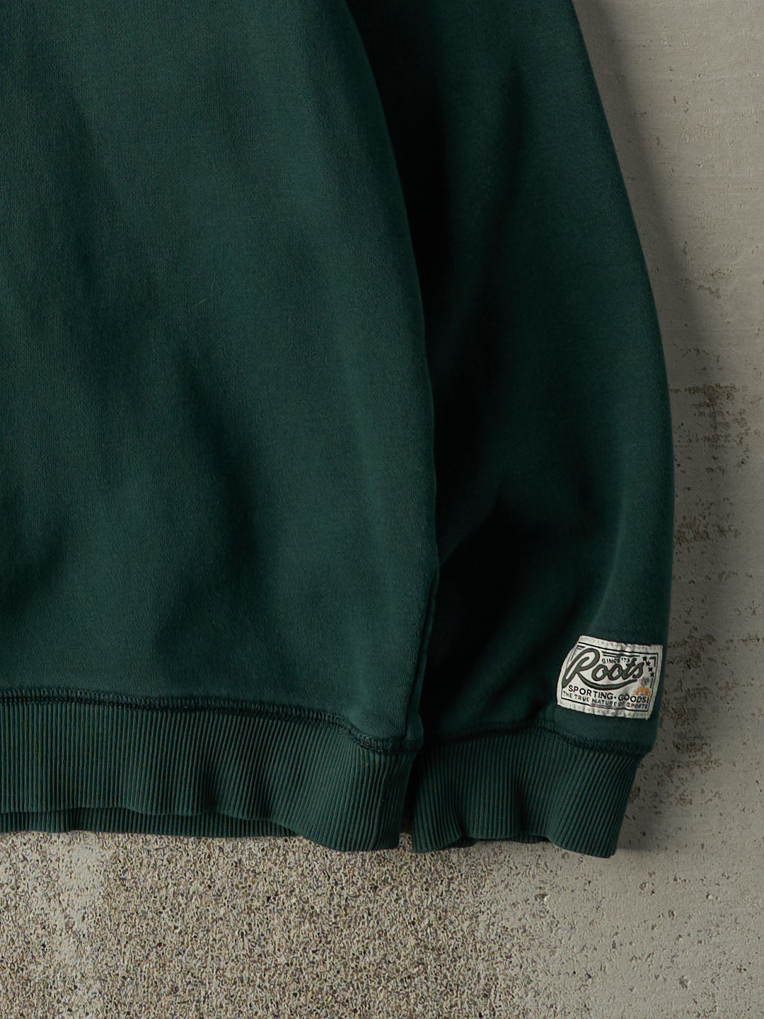 Vintage 90s Green Roots Embroidered Quarter Zip Sweatshirt (L)