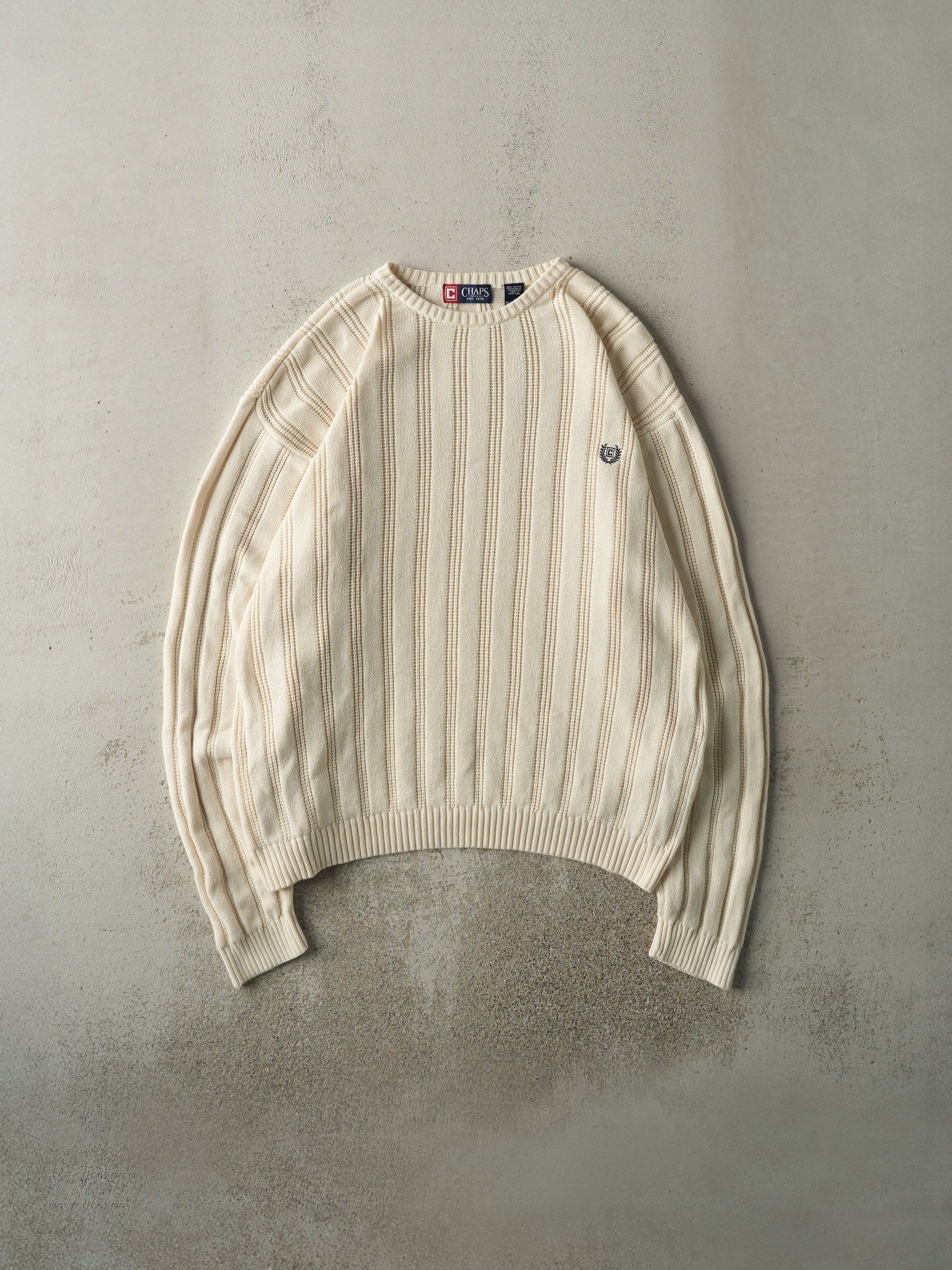 Vintage 90s Beige Embroidered Chaps Knit Pullover (XXL)
