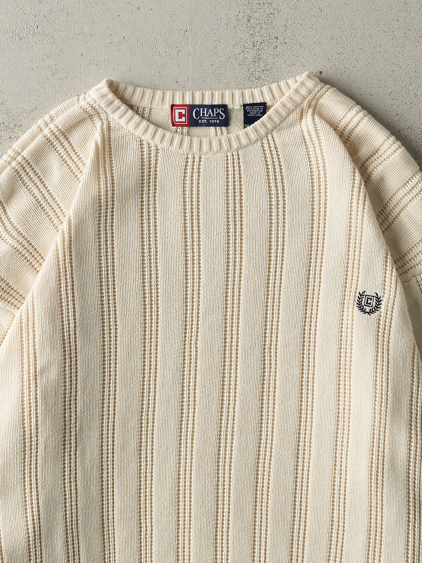 Vintage 90s Beige Embroidered Chaps Knit Pullover (XXL)