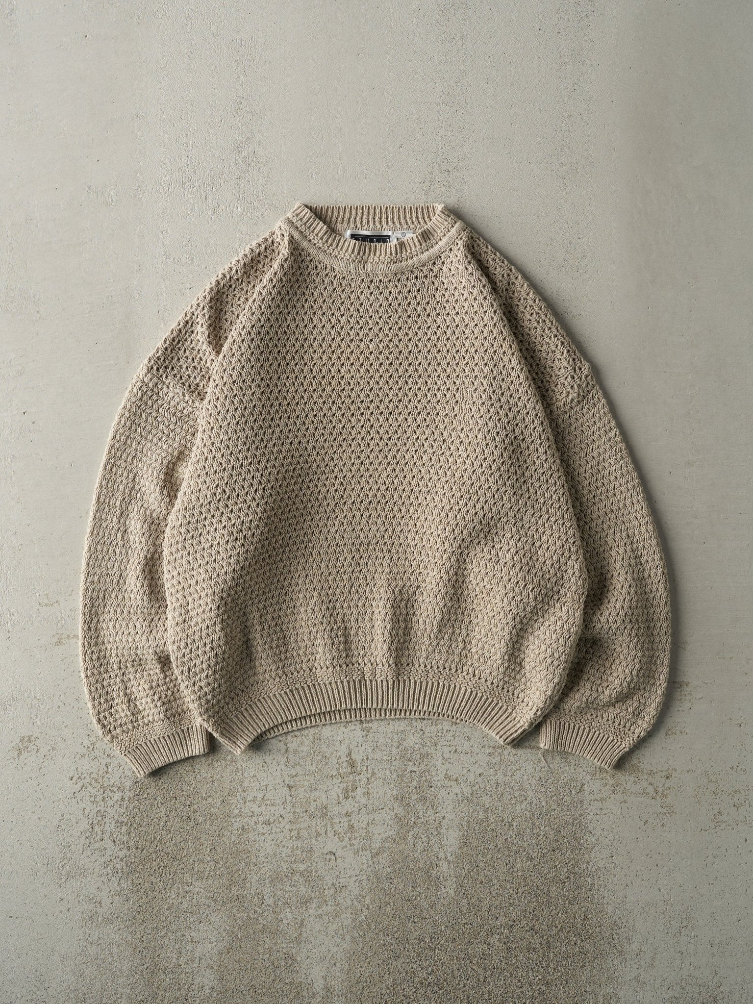 Vintage Y2K Beige Weave Patterned Knit Pullover (XL)