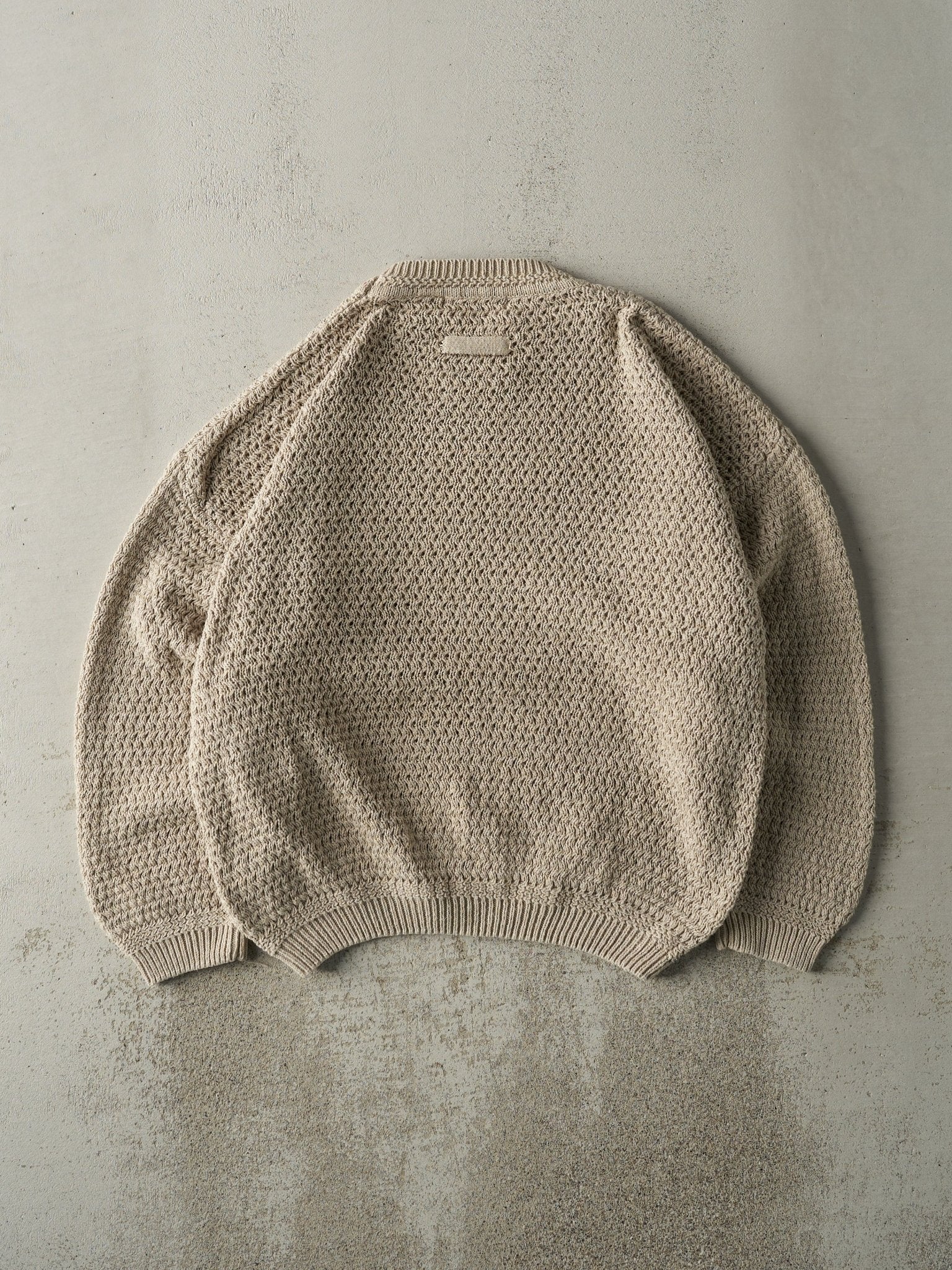 Vintage Y2K Beige Weave Patterned Knit Pullover (XL)