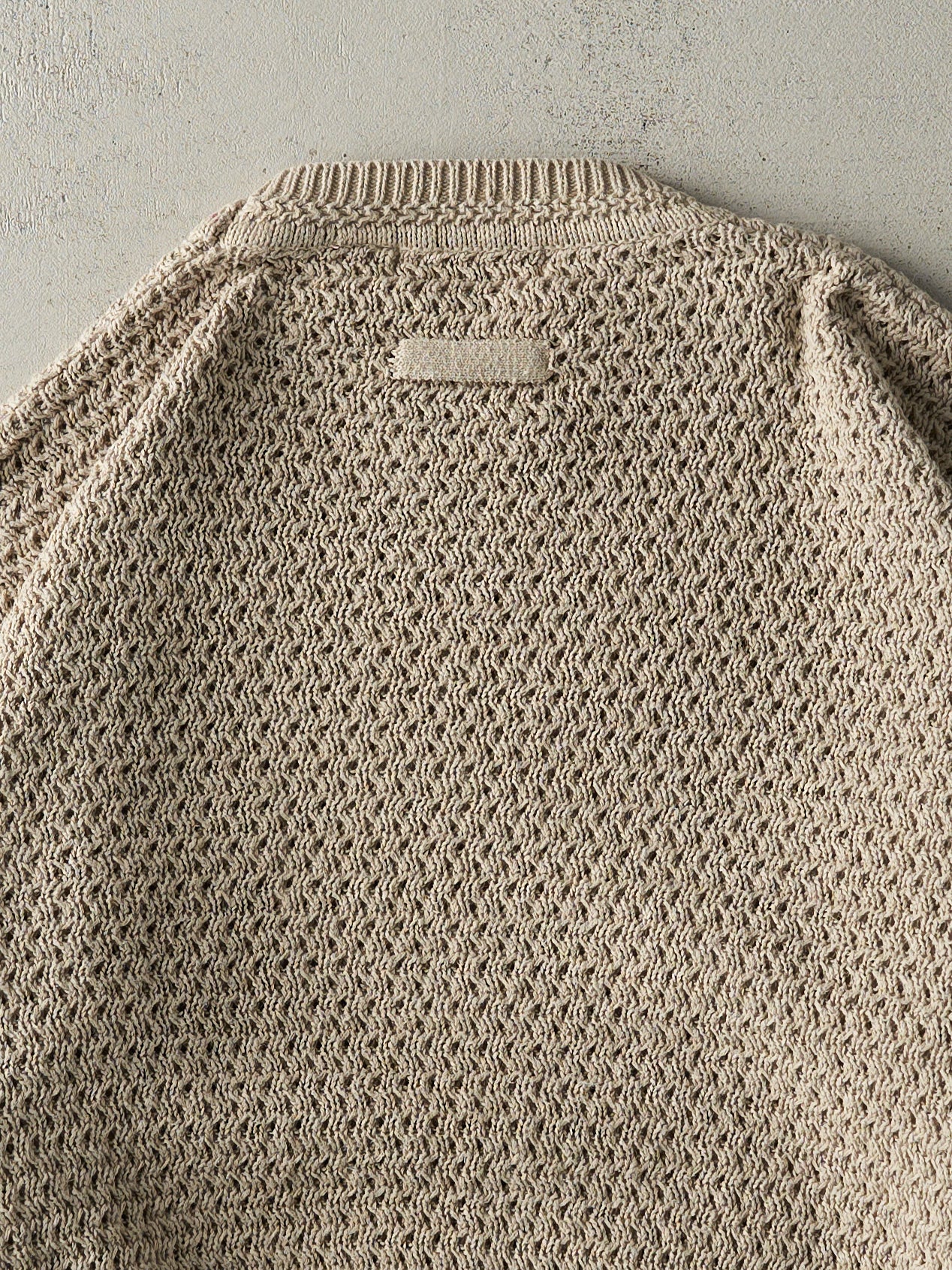 Vintage Y2K Beige Weave Patterned Knit Pullover (XL)