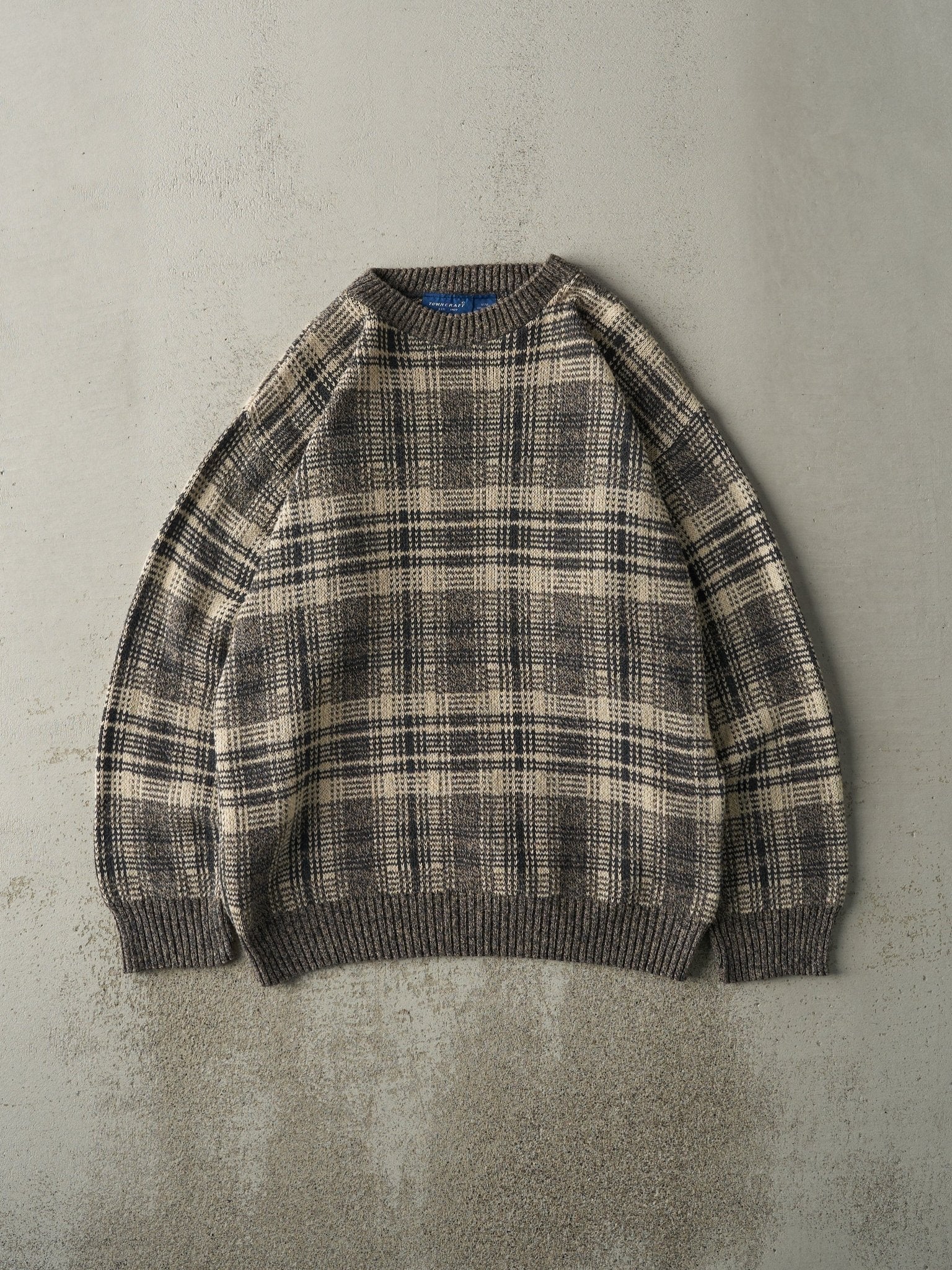 Vintage 90s Beige & Brown Grandpa Knit Sweater (M)