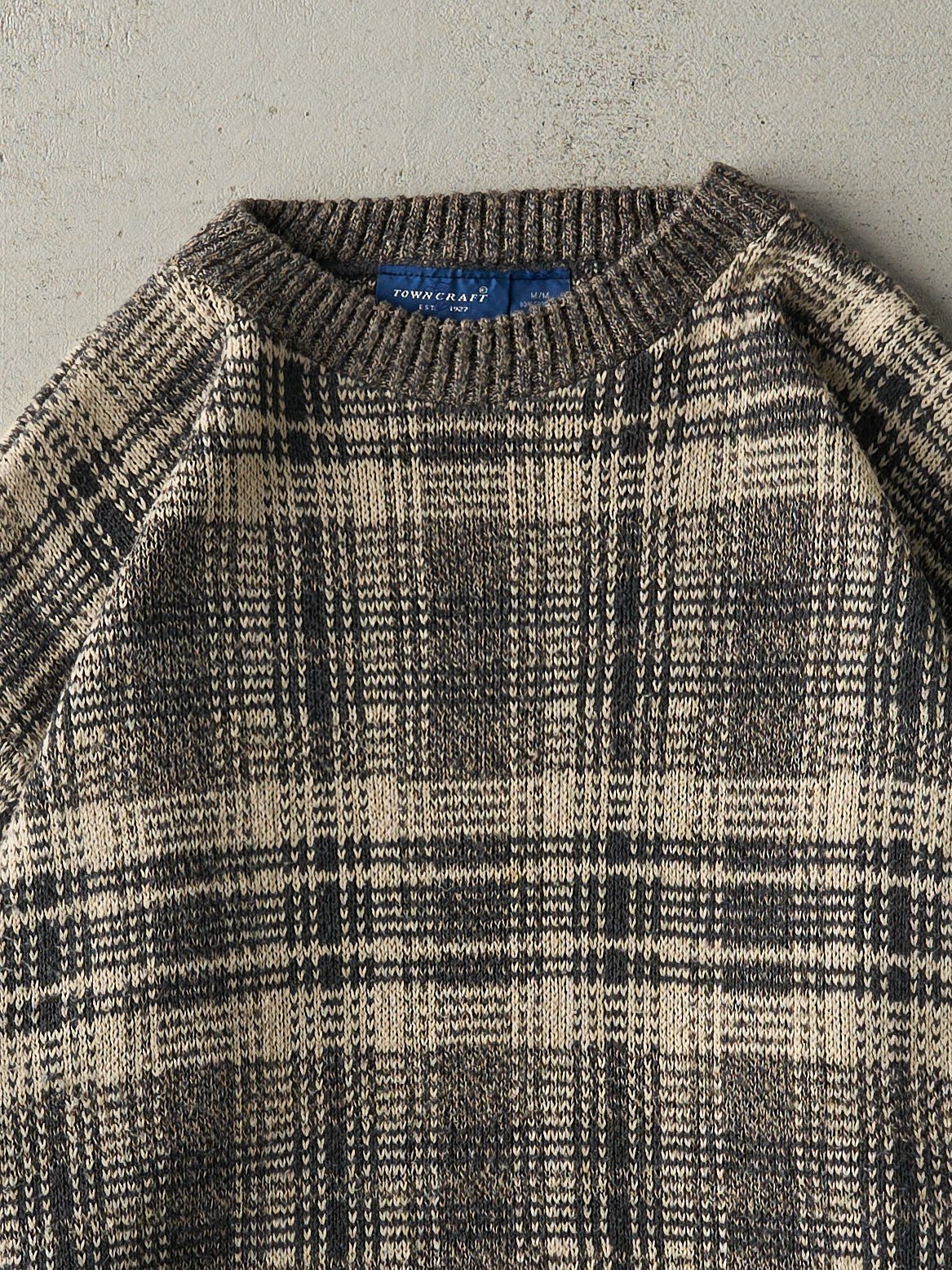 Vintage 90s Beige & Brown Grandpa Knit Sweater (M)