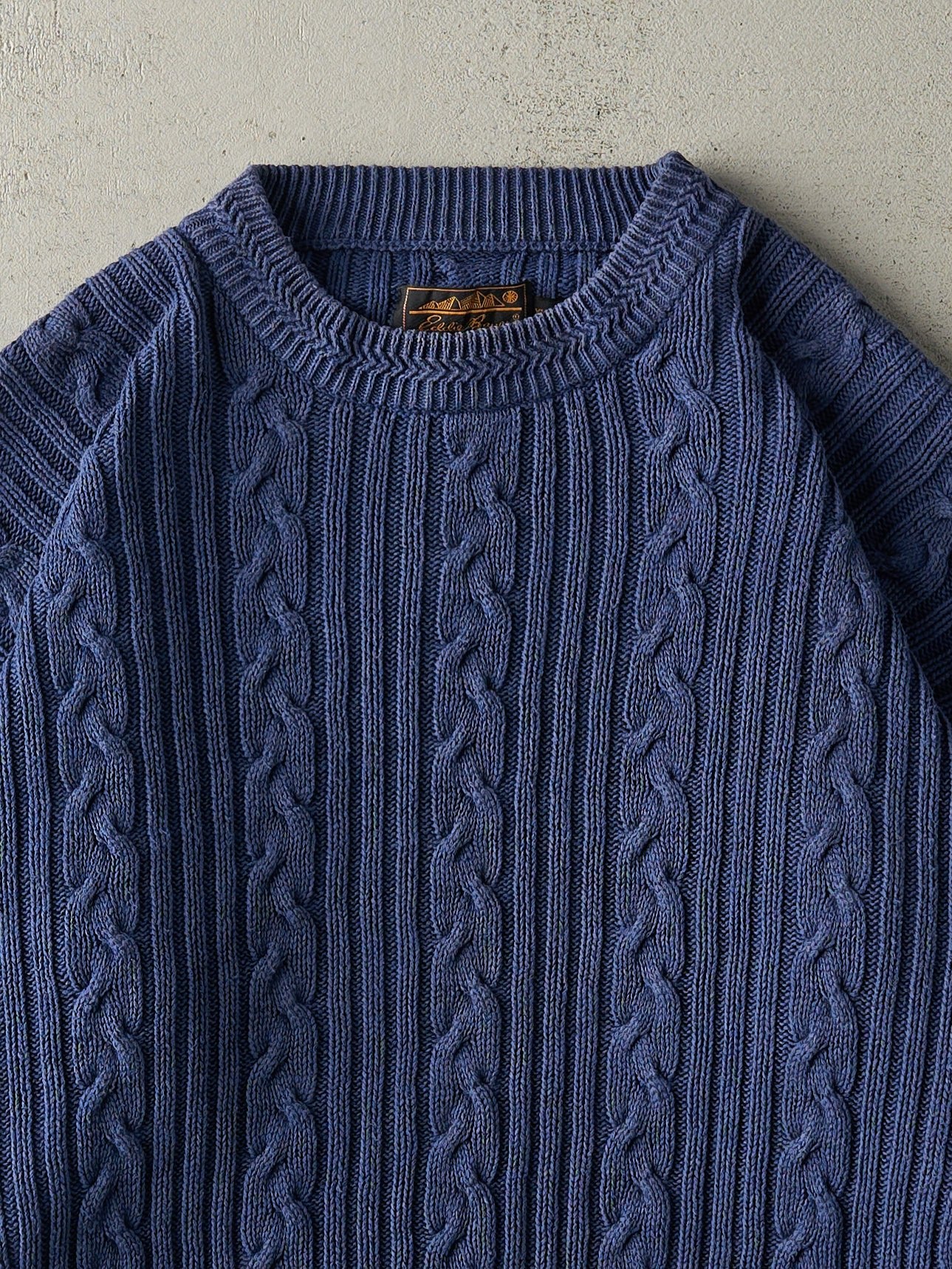 Vintage 90s Blue Eddie Bauer Cable Knit Pullover (L)