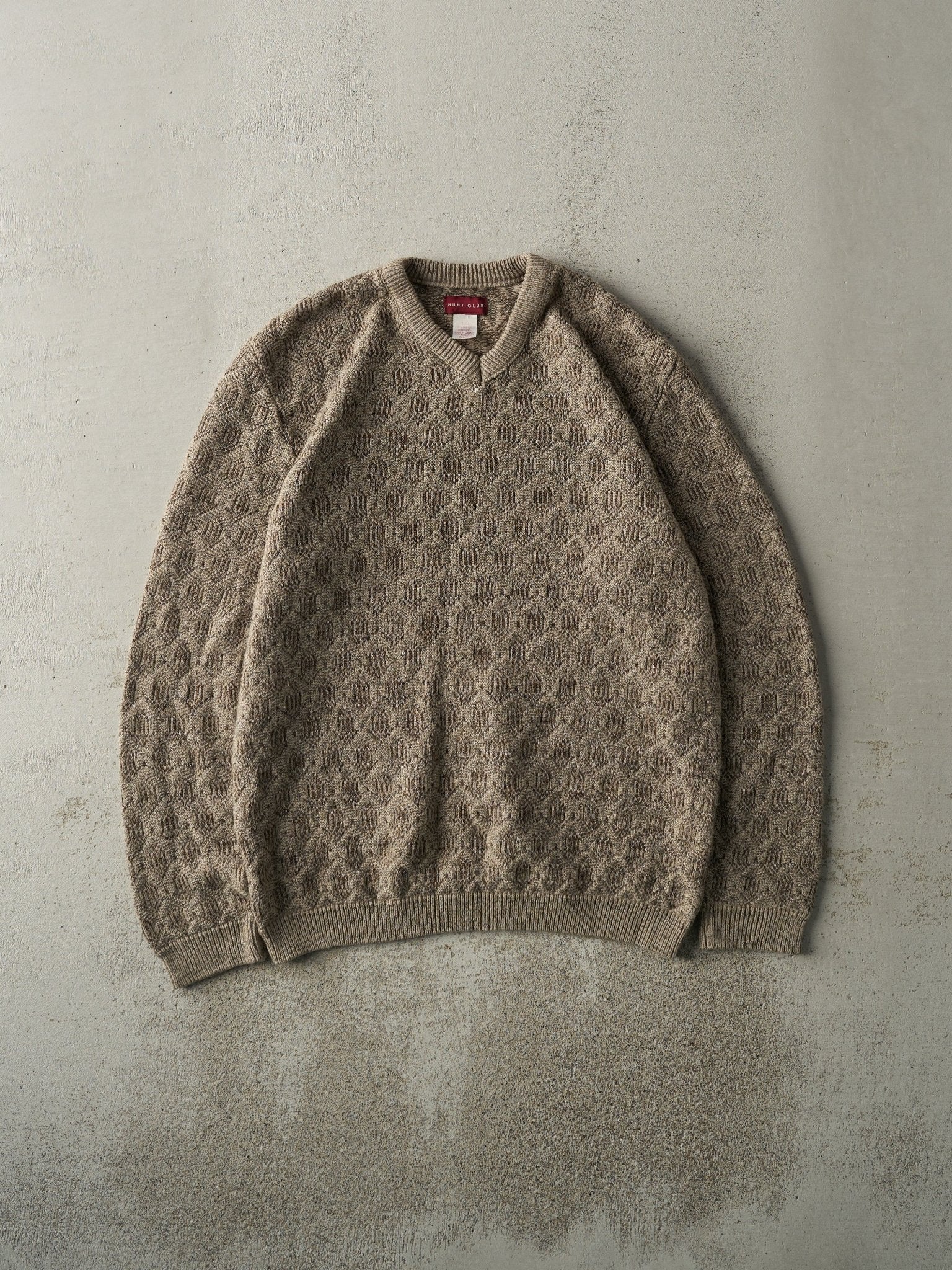 Vintage 90s Beige Patterned V Neck Knit (M)